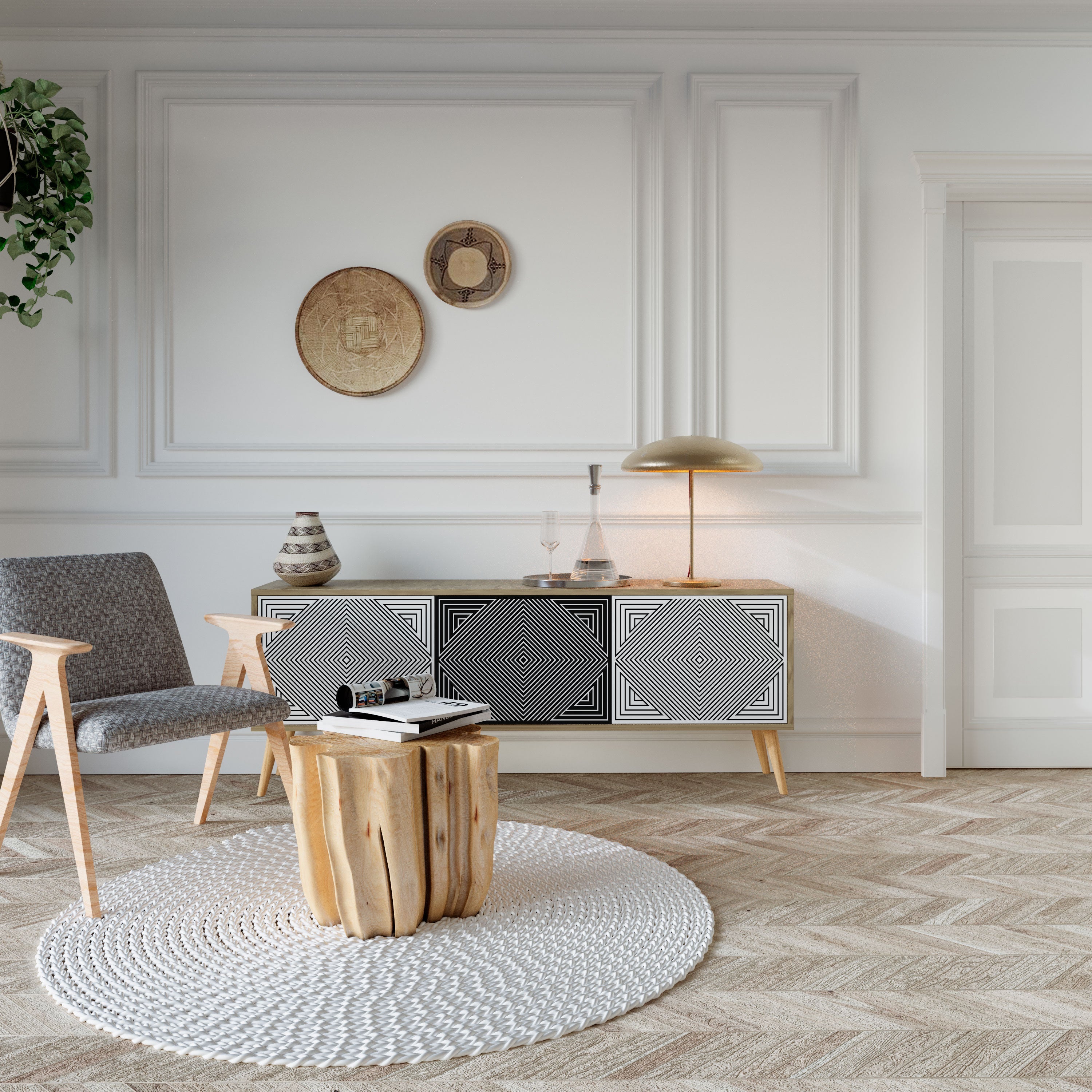 POLYGON ILLUSION Móvel de TV com 3 Portas em Efeito Carvalho