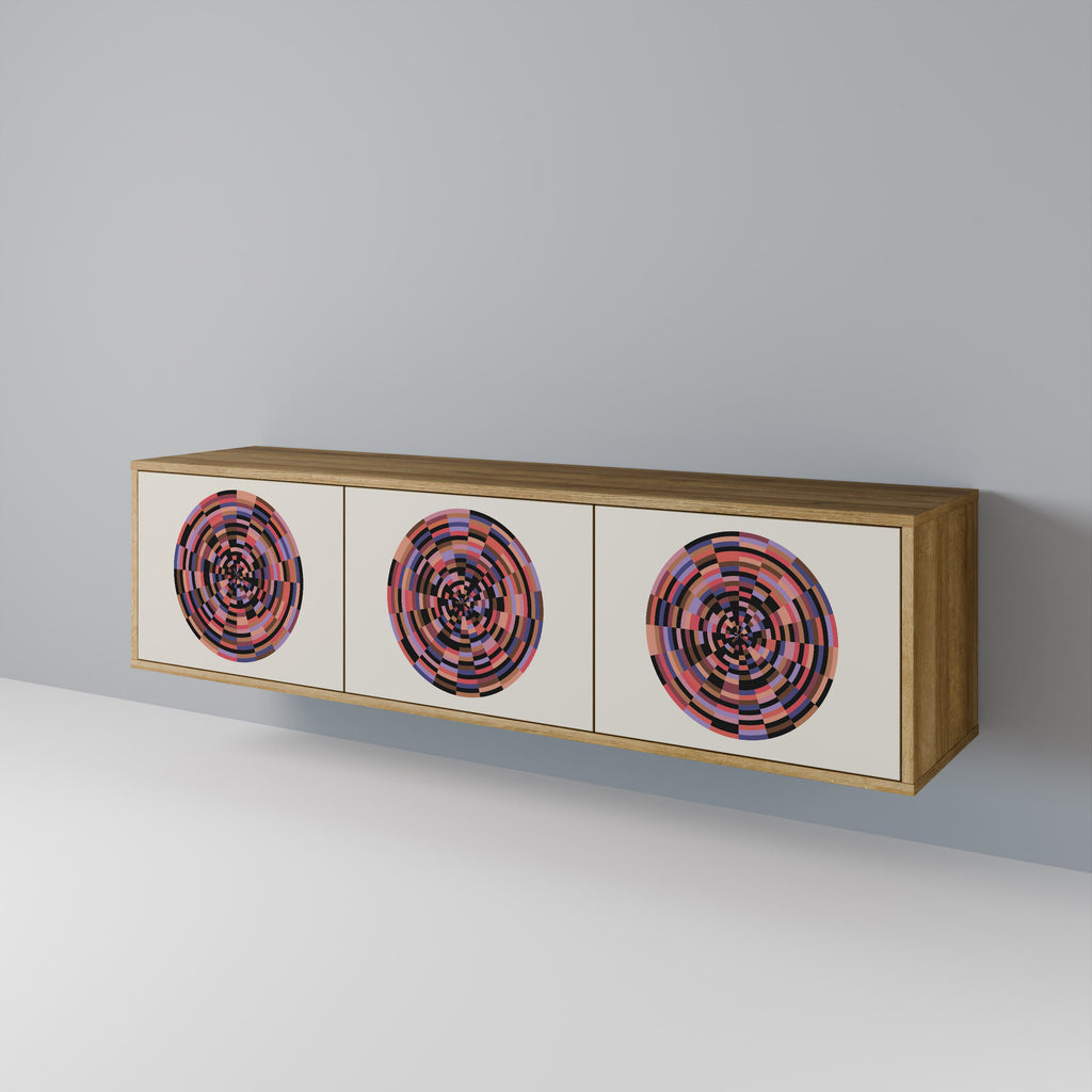 BROWN CIRCLES Móvel de TV com 3 Portas em Efeito Carvalho