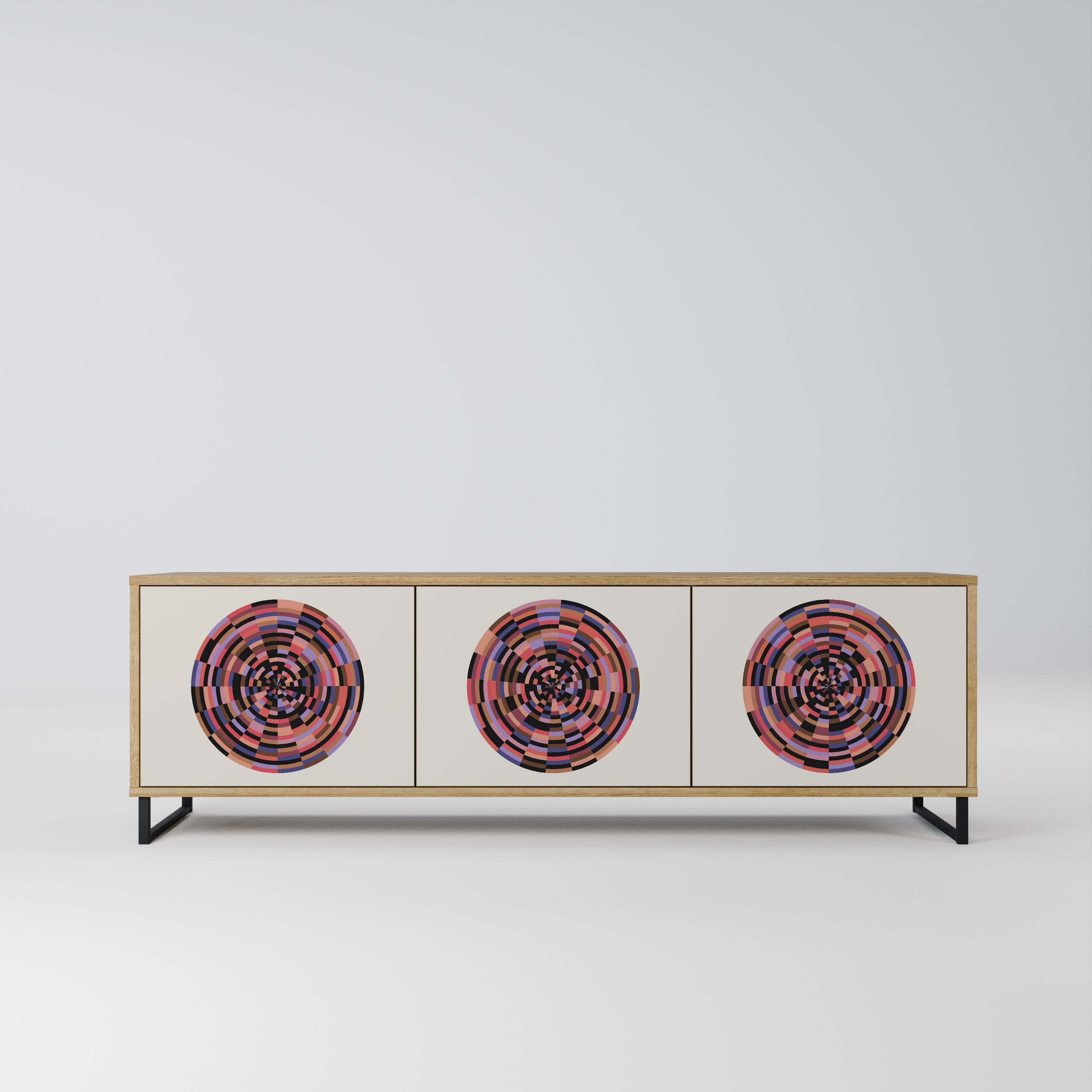 BROWN CIRCLES Móvel de TV com 3 Portas em Efeito Carvalho