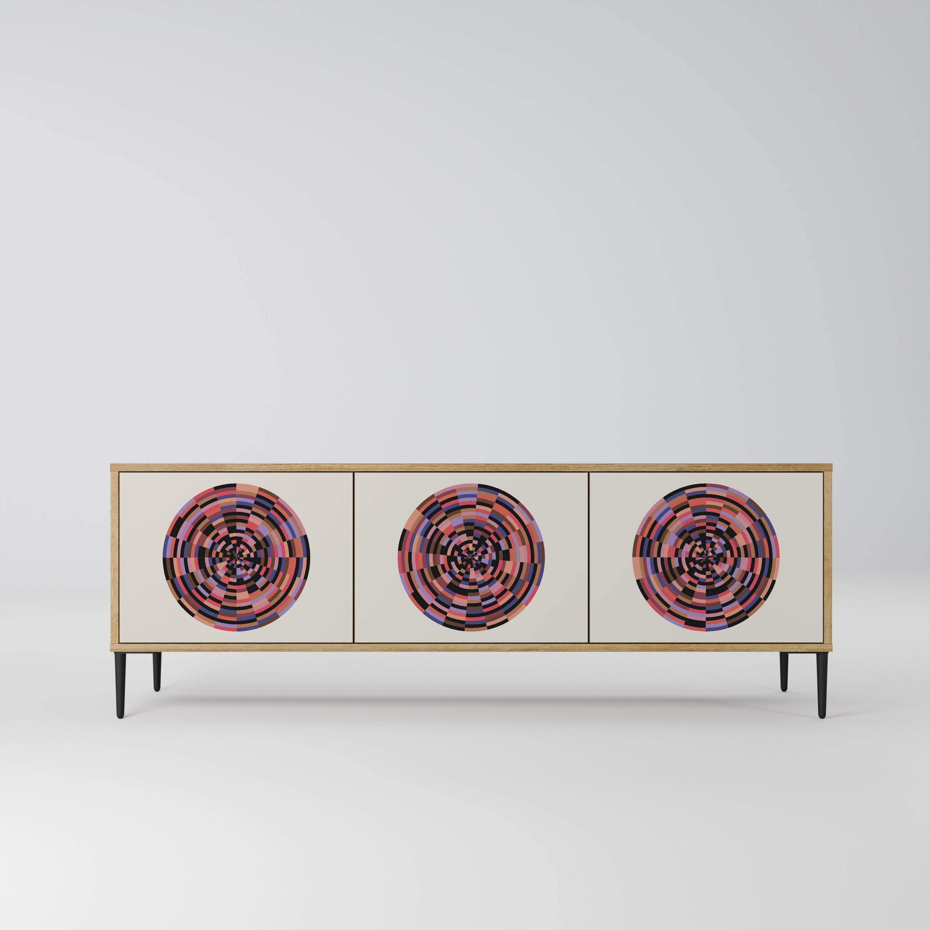 BROWN CIRCLES Móvel de TV com 3 Portas em Efeito Carvalho