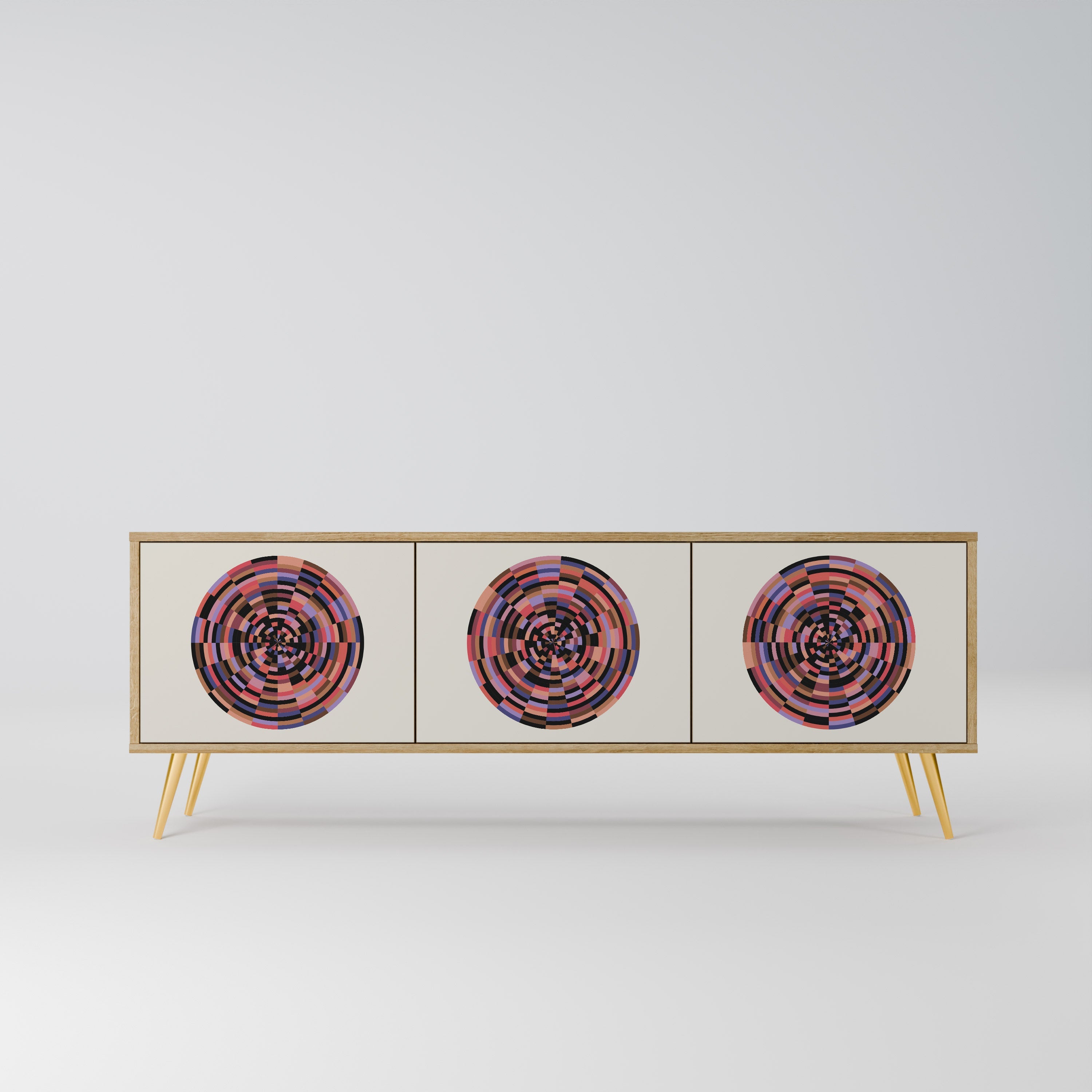 BROWN CIRCLES Móvel de TV com 3 Portas em Efeito Carvalho