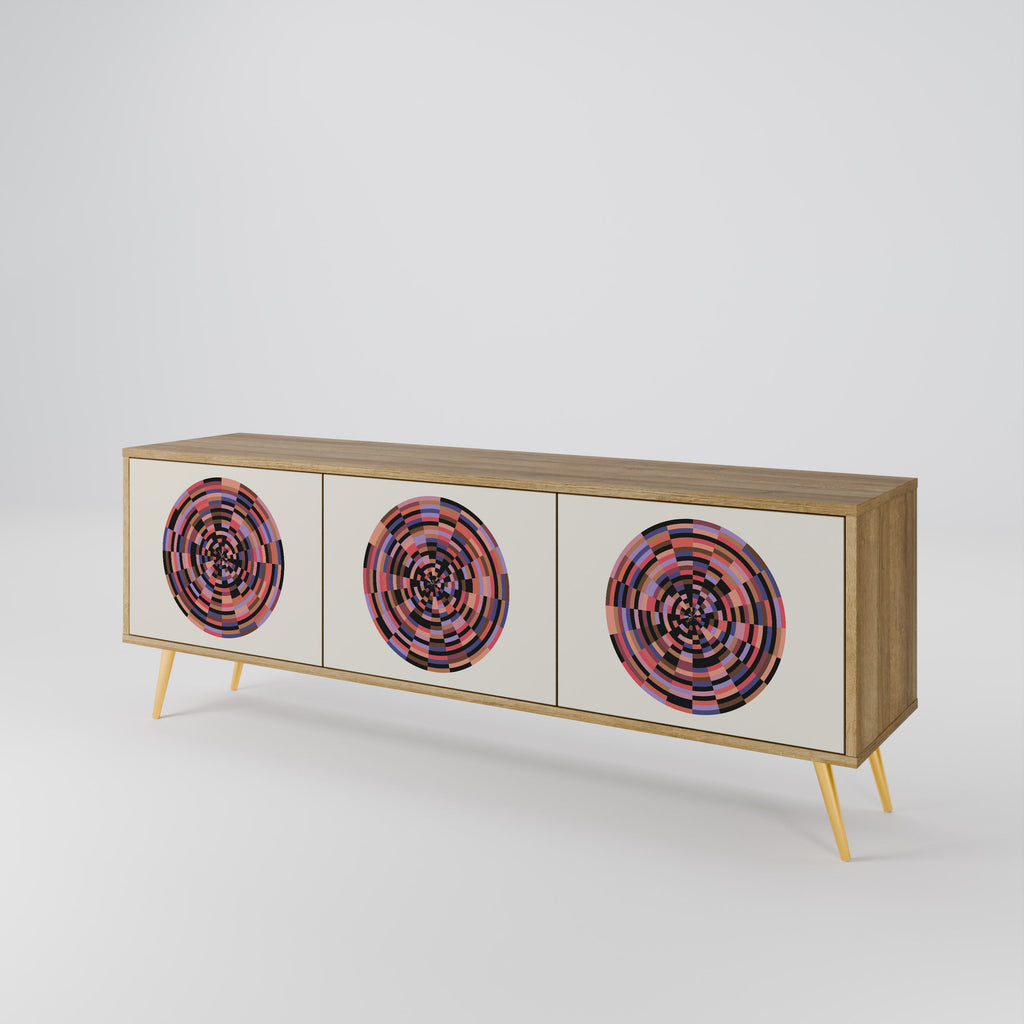 BROWN CIRCLES Móvel de TV com 3 Portas em Efeito Carvalho