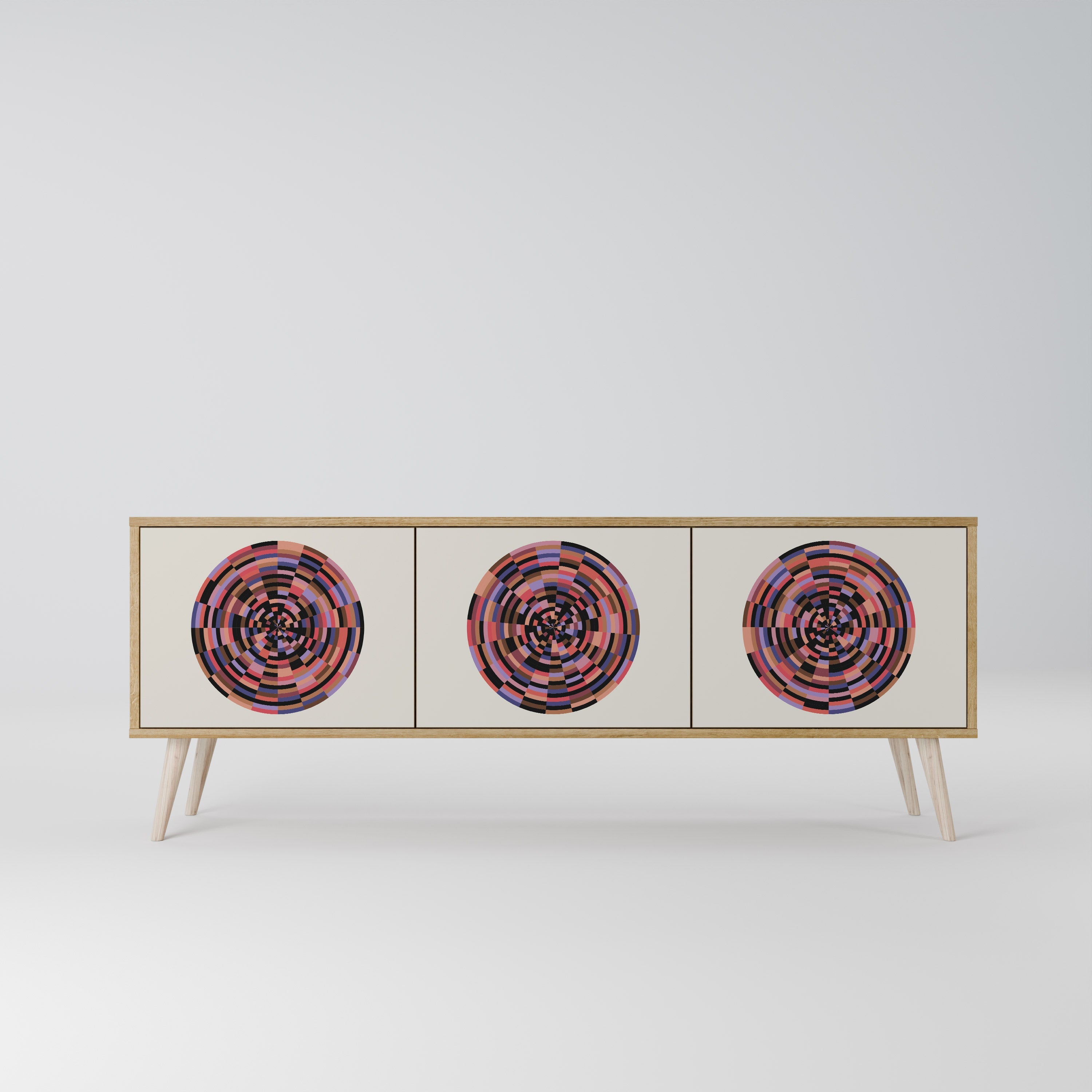 BROWN CIRCLES Móvel de TV com 3 Portas em Efeito Carvalho