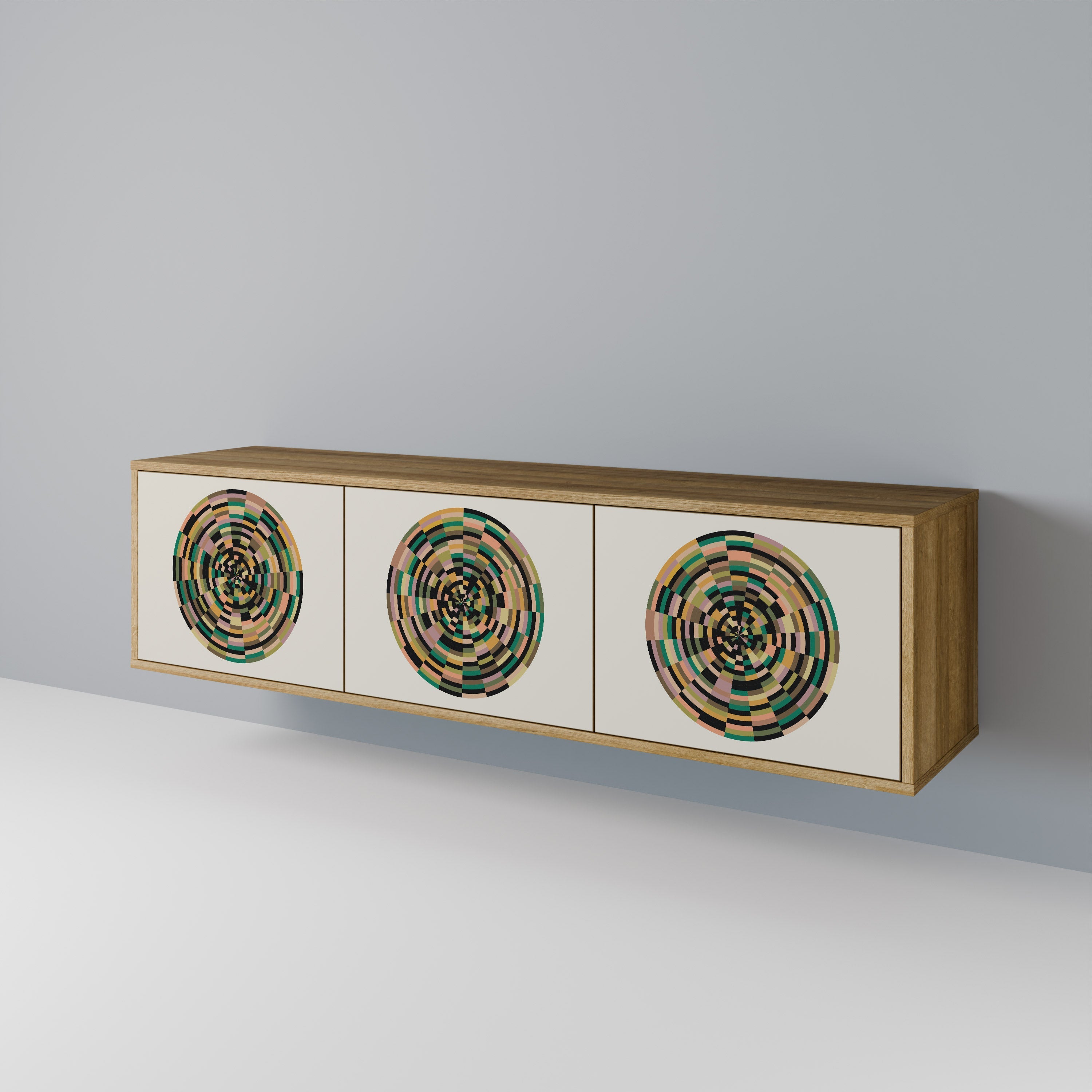 GREEN CIRCLES Móvel de TV com 3 Portas em Efeito Carvalho