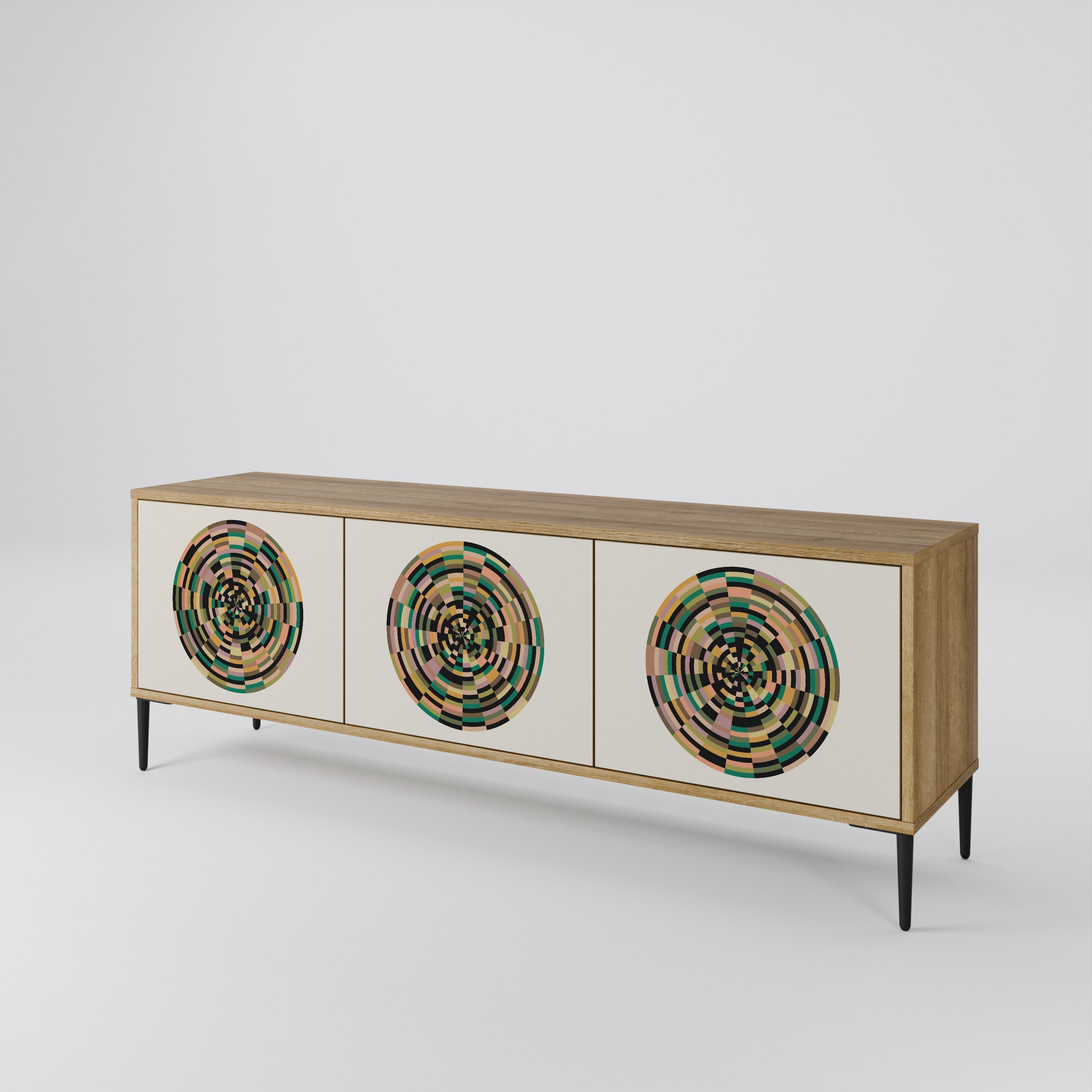 GREEN CIRCLES Móvel de TV com 3 Portas em Efeito Carvalho