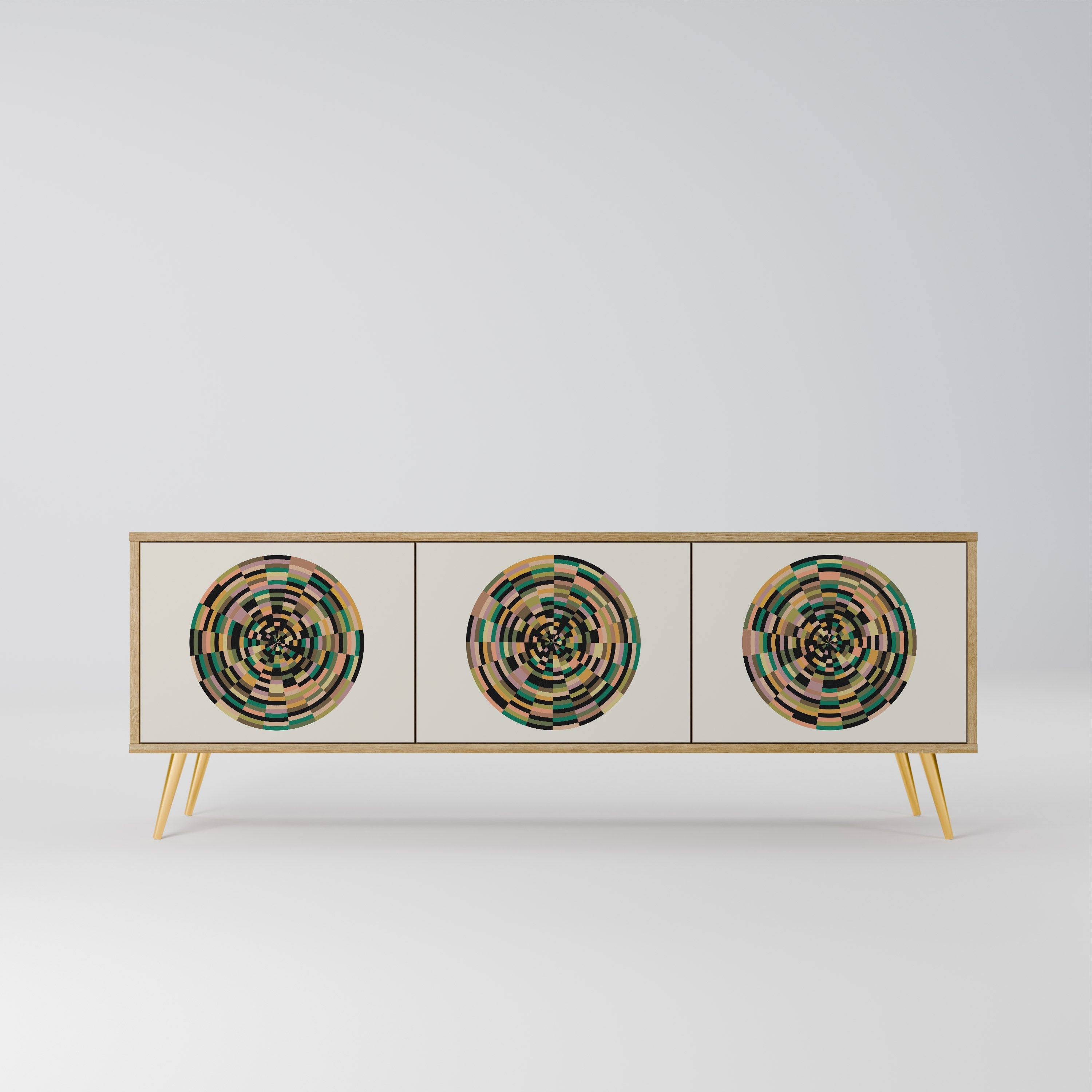 GREEN CIRCLES Móvel de TV com 3 Portas em Efeito Carvalho