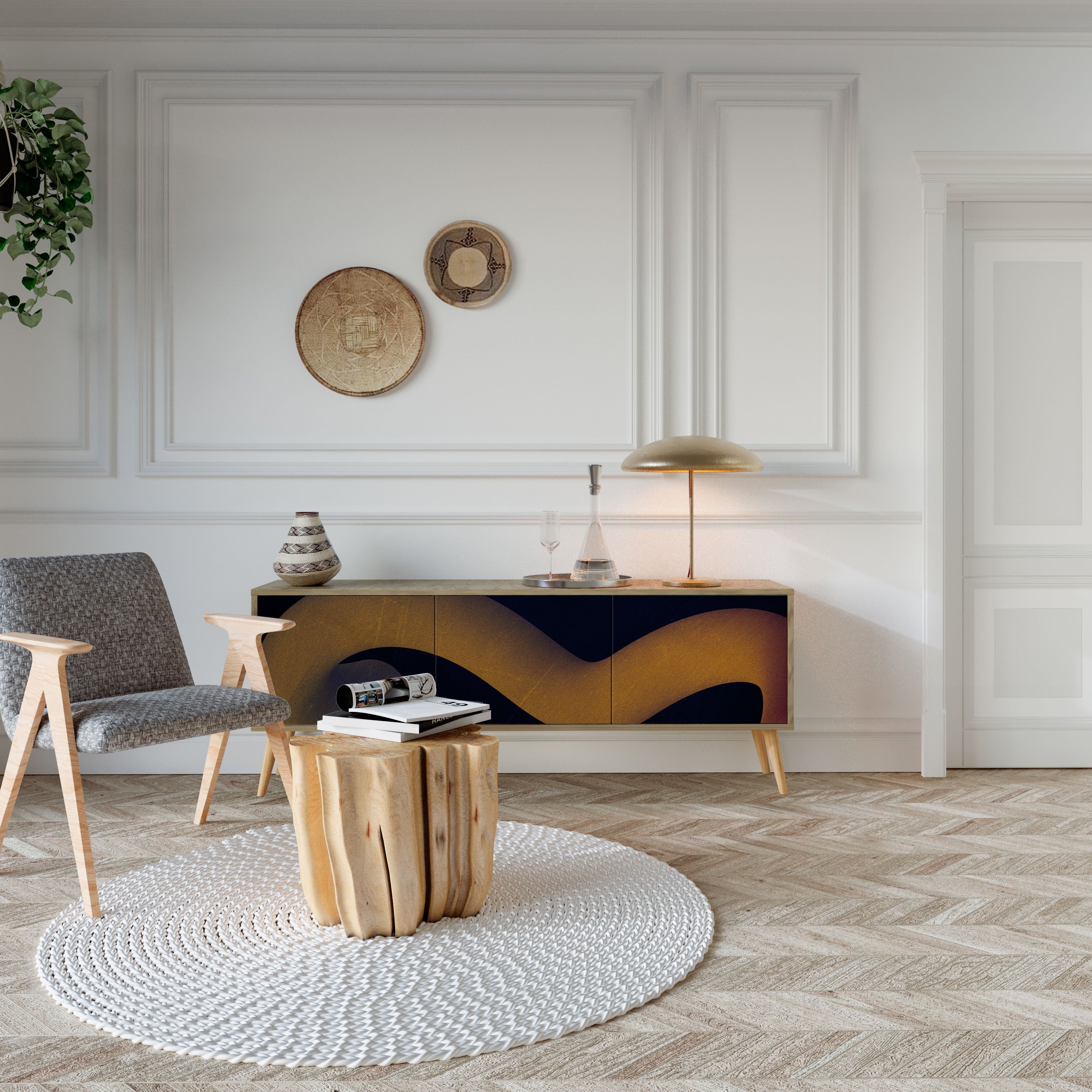 HOLLOW TIME Móvel de TV com 3 Portas em Efeito Carvalho