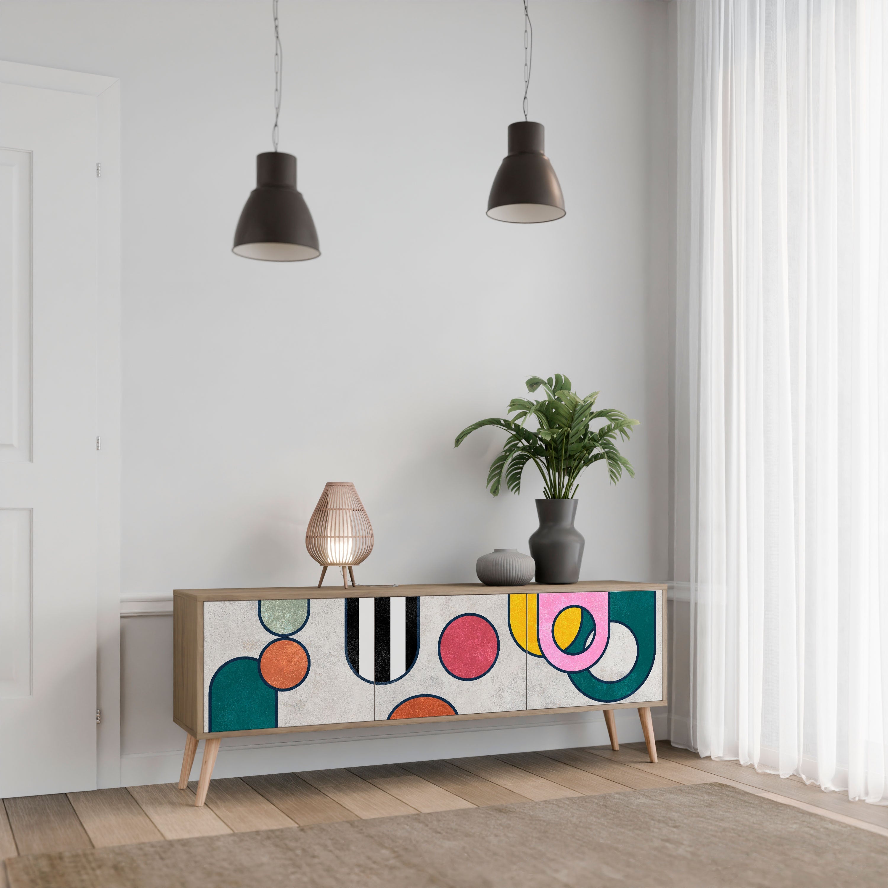 COOL STORY Móvel de TV com 3 Portas em Efeito Carvalho