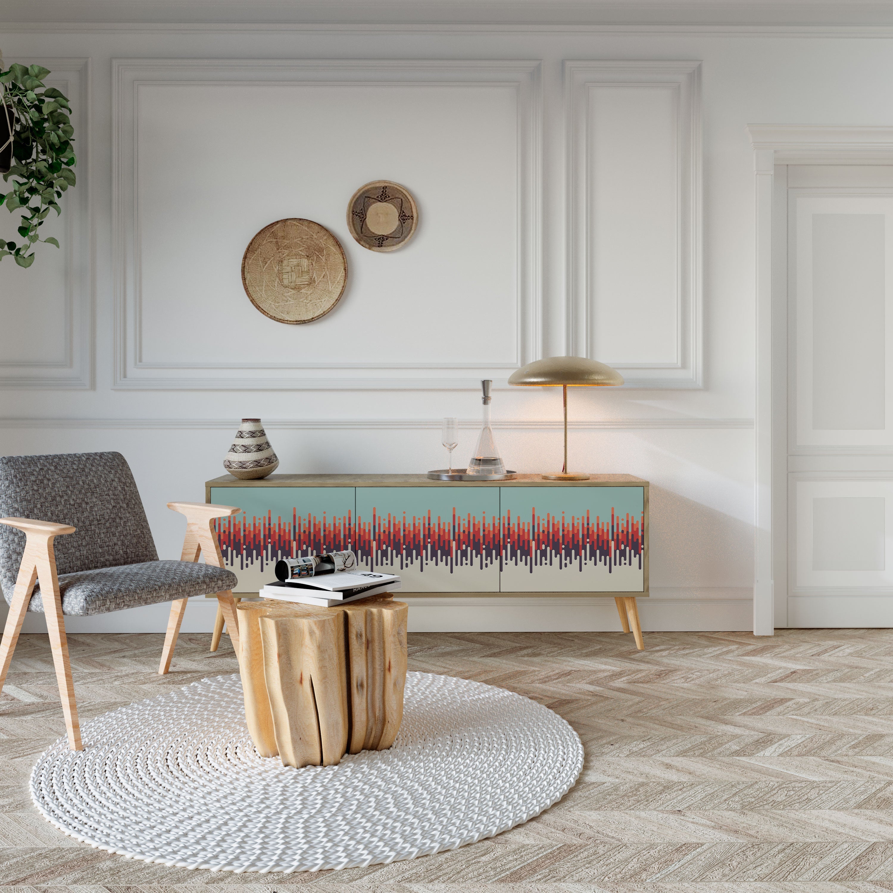 CHROMA CONTOURS Móvel de TV com 3 Portas em Efeito Carvalho