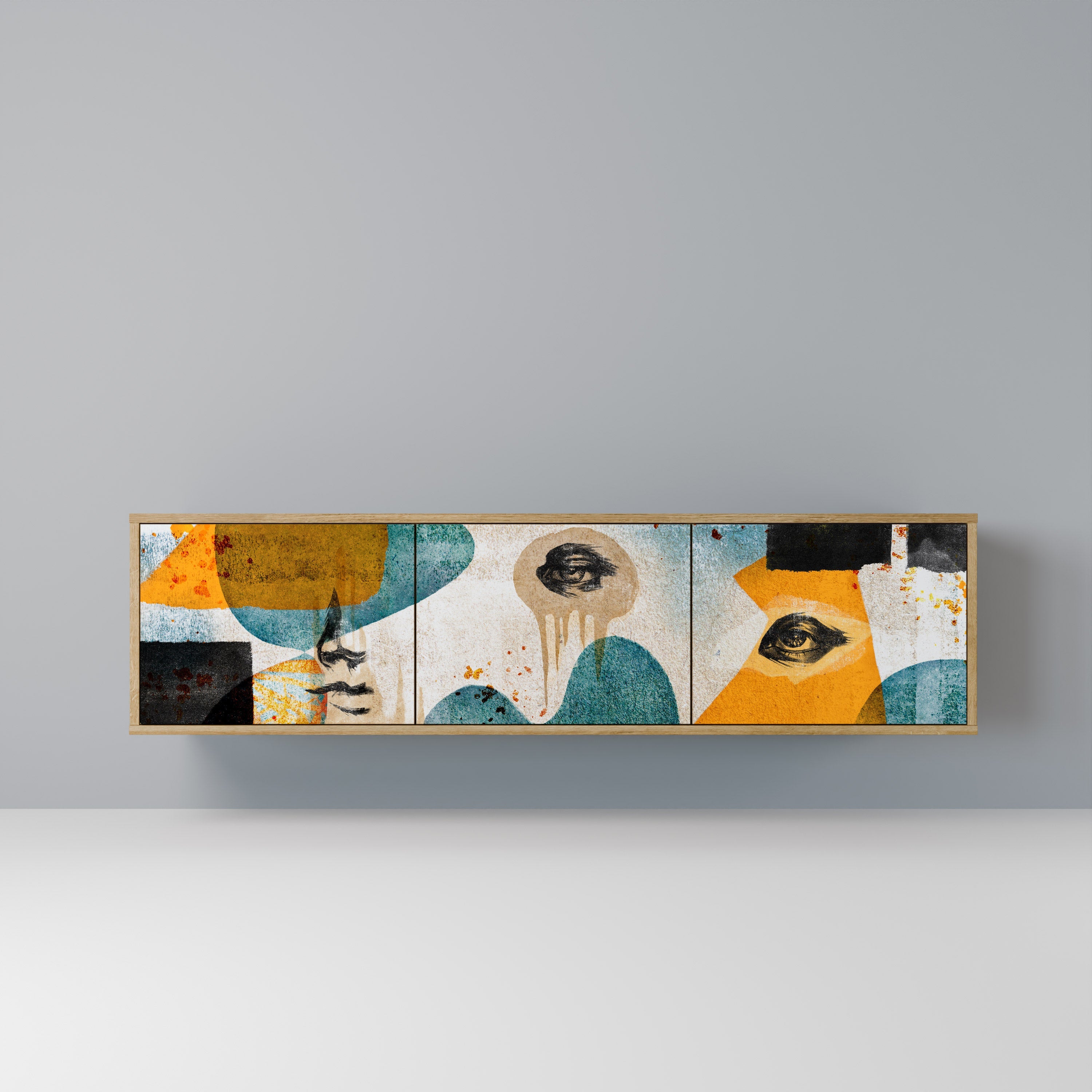 ABSTRACT FACES Móvel de TV com 3 Portas em Efeito Carvalho