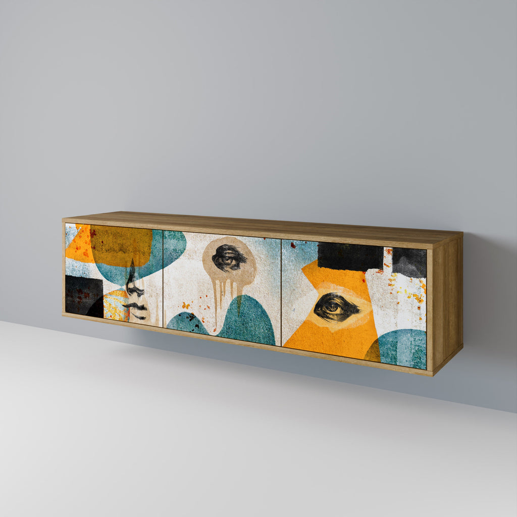 ABSTRACT FACES Móvel de TV com 3 Portas em Efeito Carvalho