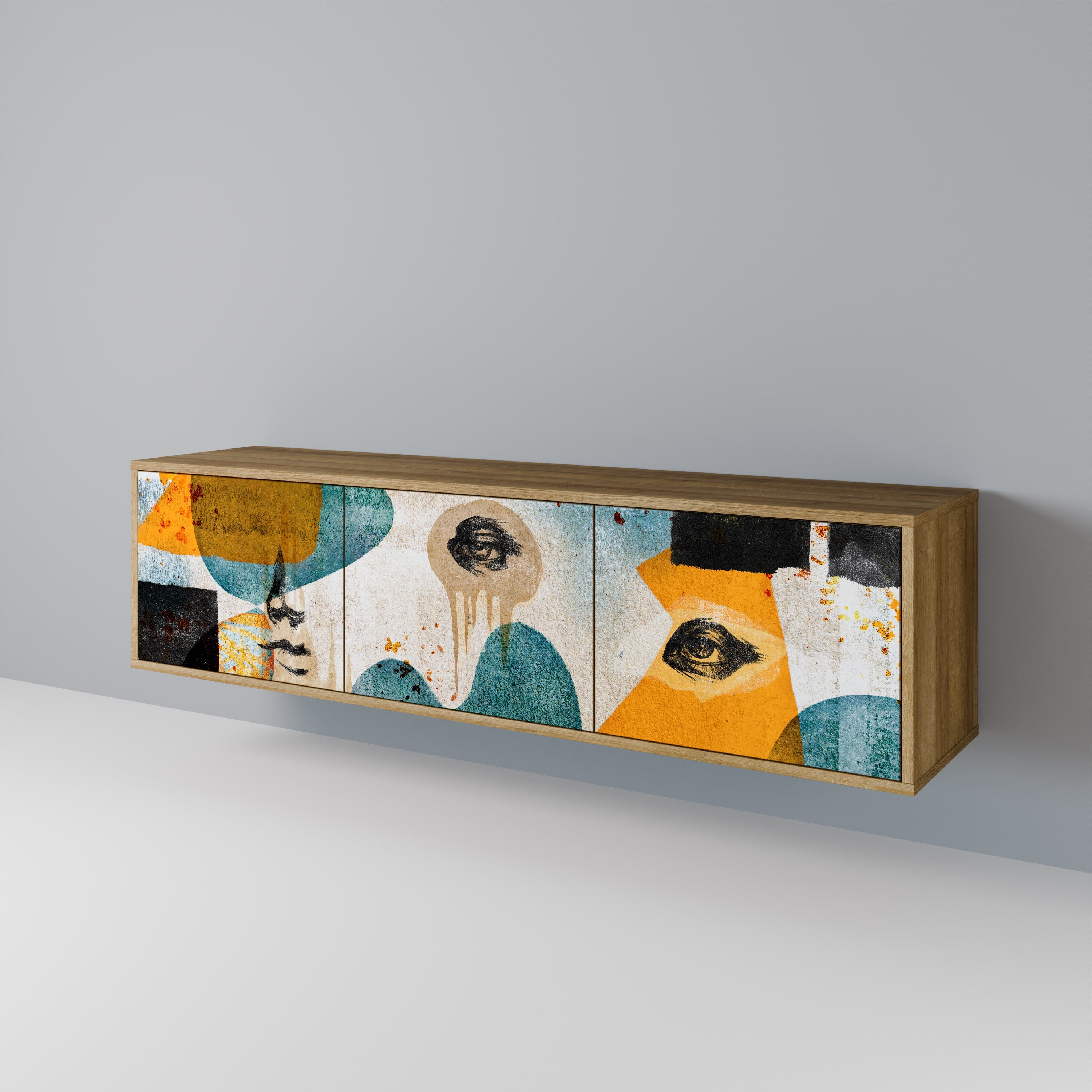 ABSTRACT FACES Móvel de TV com 3 Portas em Efeito Carvalho