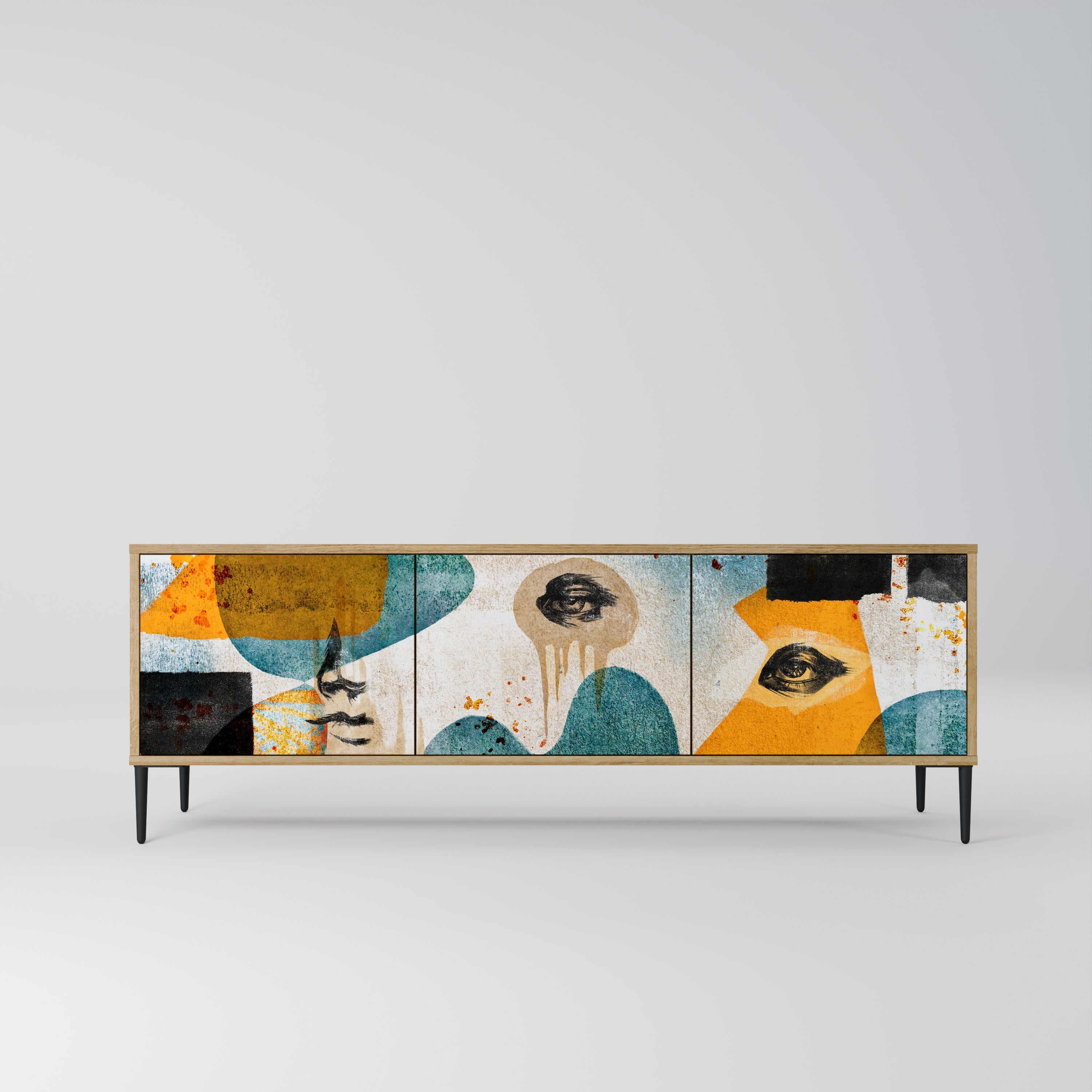 ABSTRACT FACES Móvel de TV com 3 Portas em Efeito Carvalho