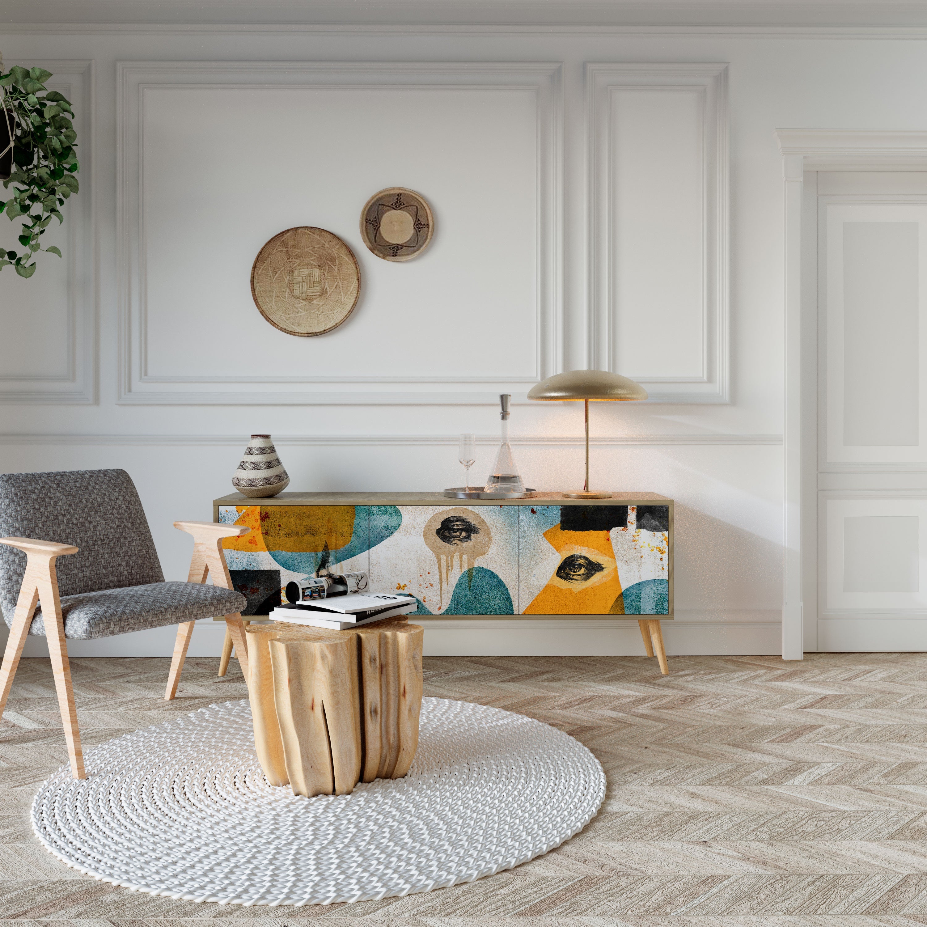 ABSTRACT FACES Móvel de TV com 3 Portas em Efeito Carvalho