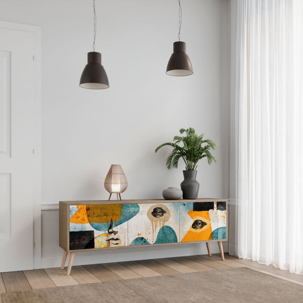 ABSTRACT FACES Móvel de TV com 3 Portas em Efeito Carvalho