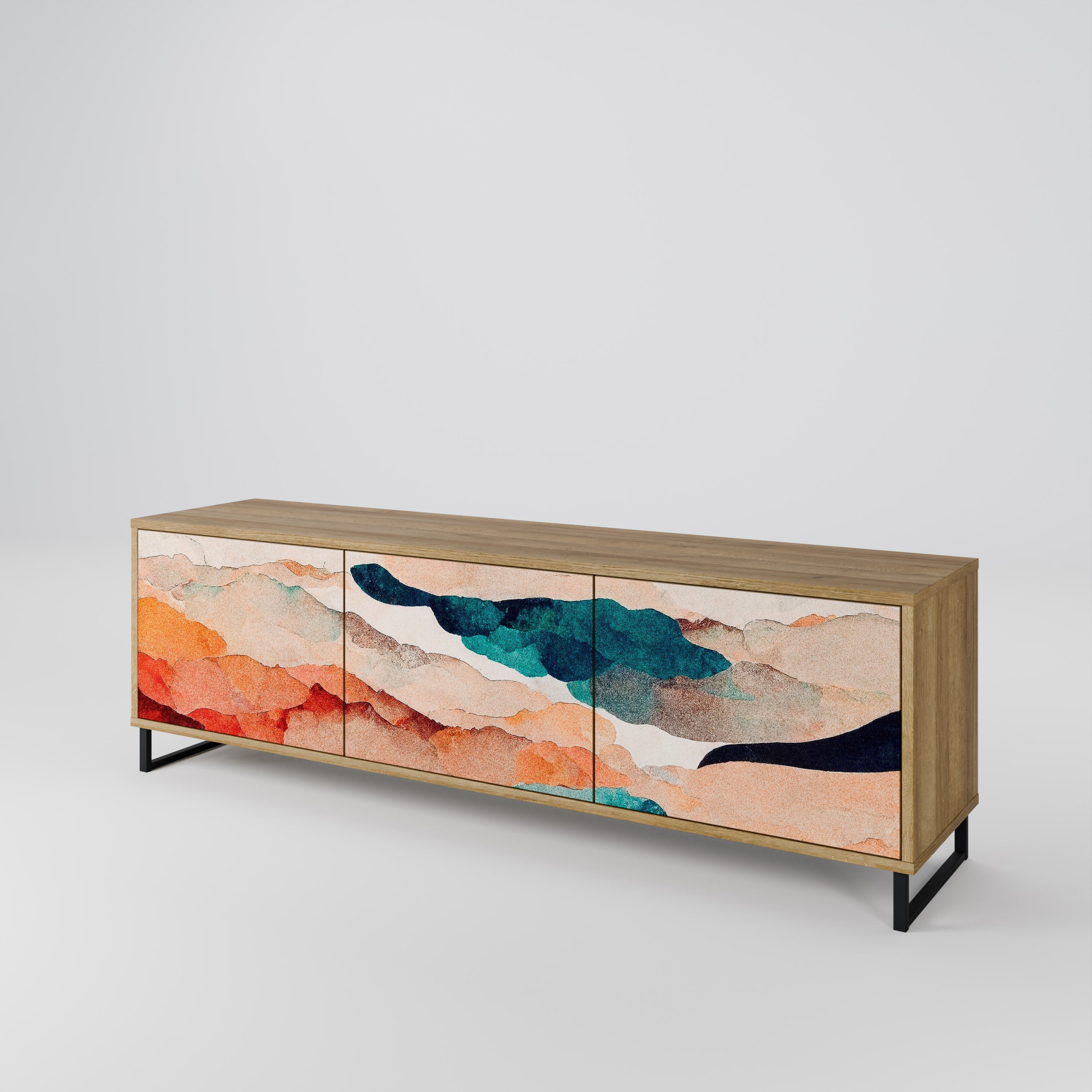 ABSTRACT LANDSCAPE Móvel de TV com 3 Portas em Efeito Carvalho