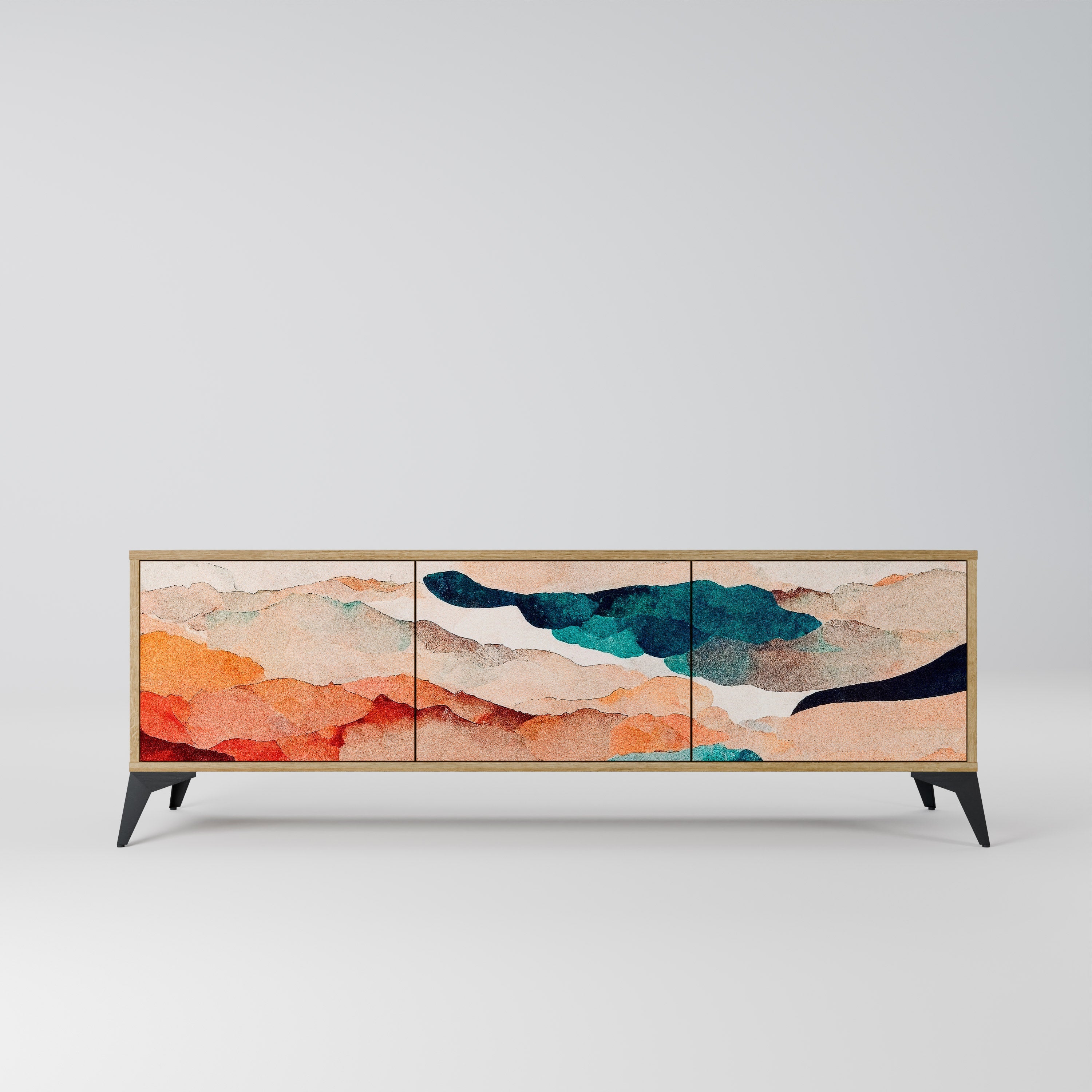 ABSTRACT LANDSCAPE Móvel de TV com 3 Portas em Efeito Carvalho