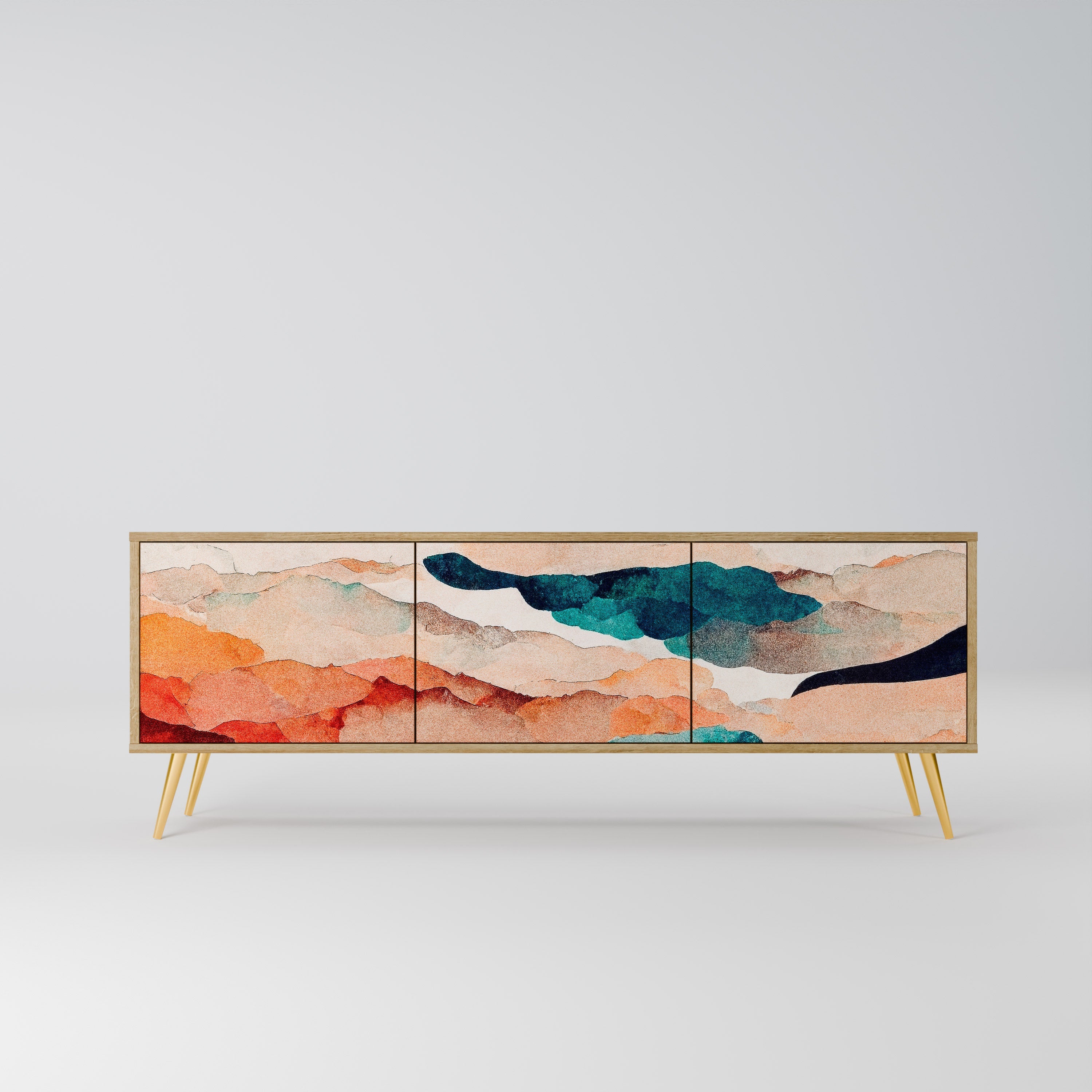 ABSTRACT LANDSCAPE Móvel de TV com 3 Portas em Efeito Carvalho