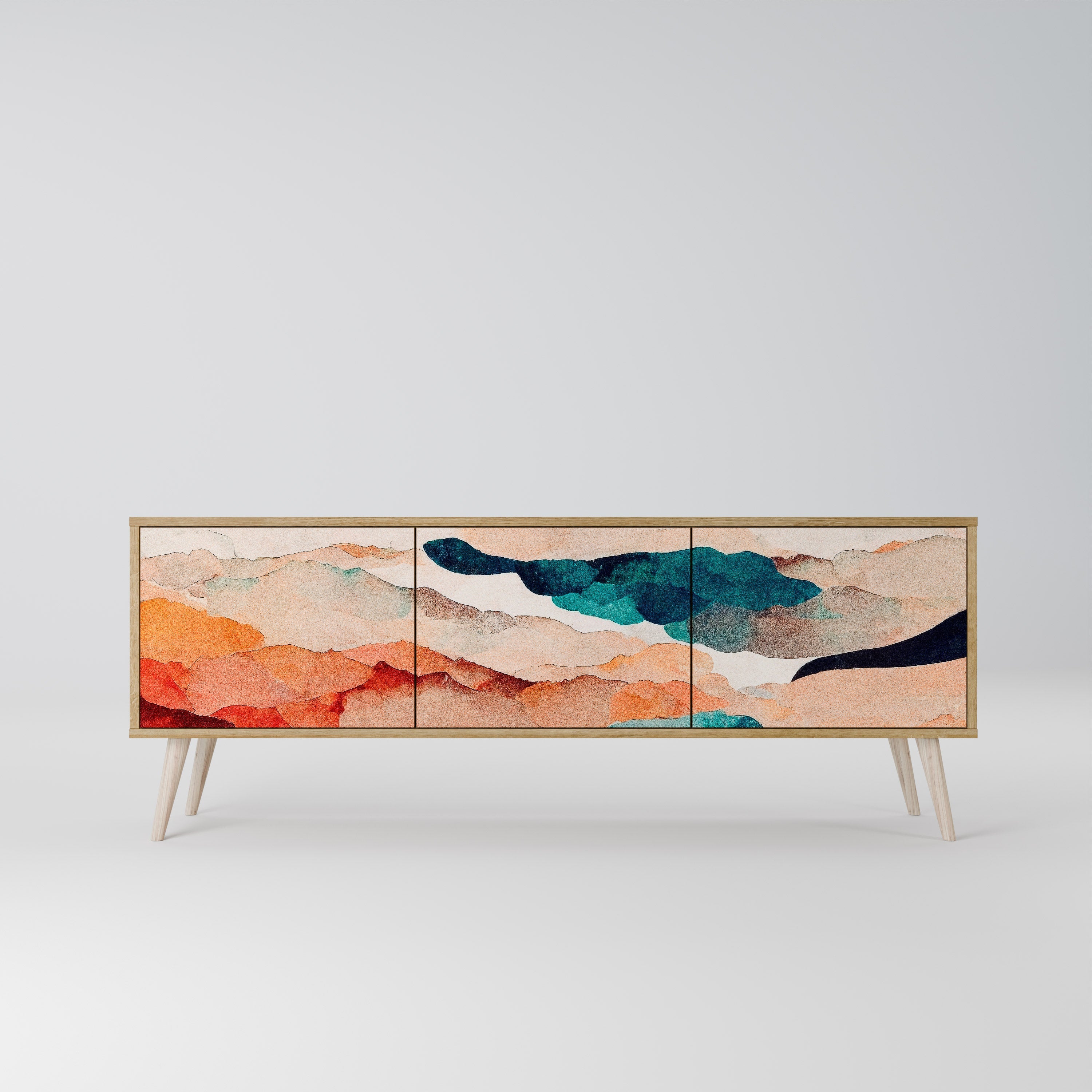 ABSTRACT LANDSCAPE Móvel de TV com 3 Portas em Efeito Carvalho