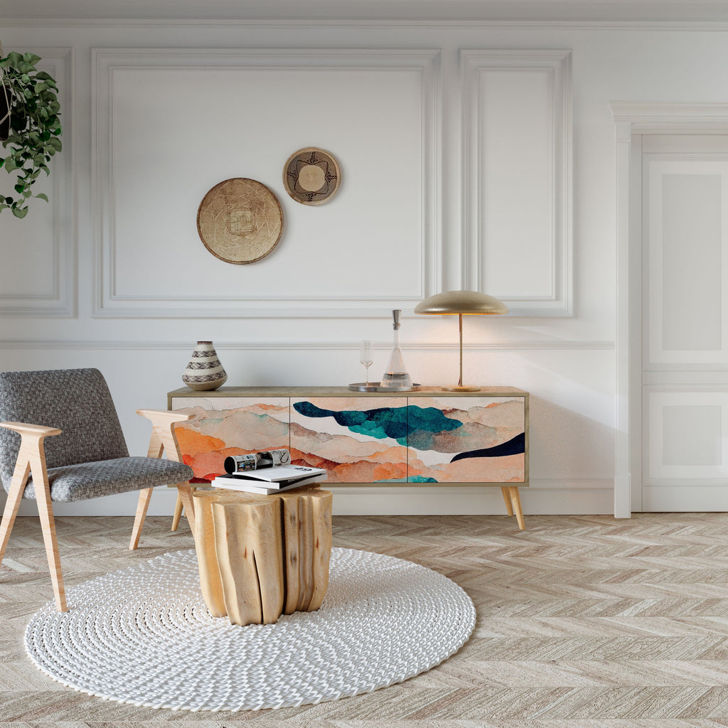 ABSTRACT LANDSCAPE Móvel de TV com 3 Portas em Efeito Carvalho