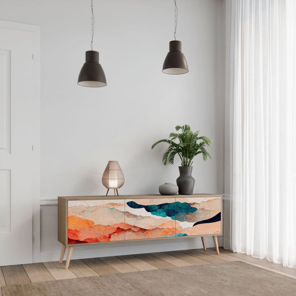 ABSTRACT LANDSCAPE Móvel de TV com 3 Portas em Efeito Carvalho