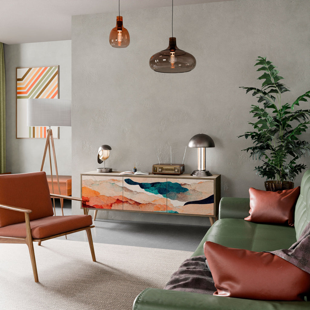 ABSTRACT LANDSCAPE Móvel de TV com 3 Portas em Efeito Carvalho