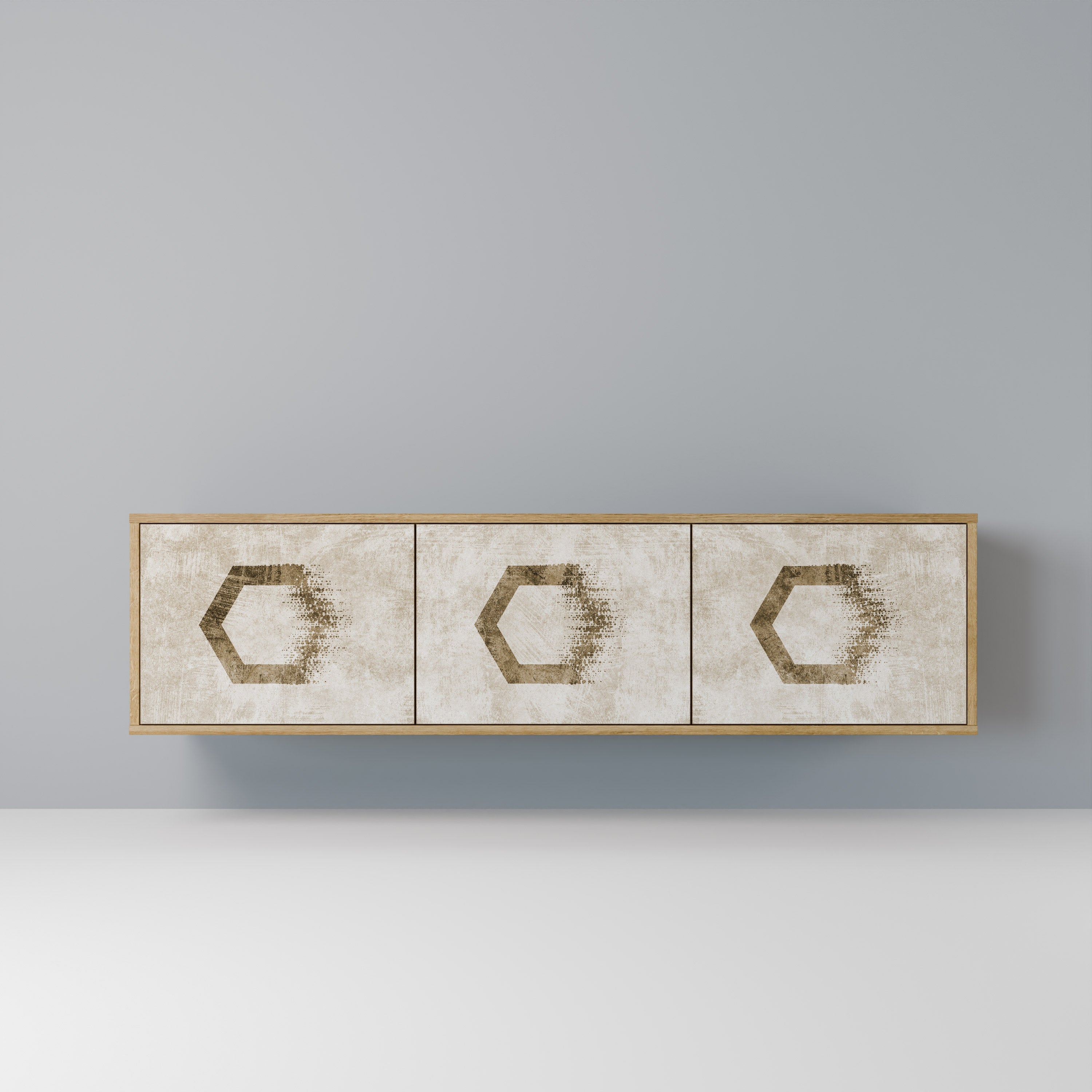 HEXAGONAL SHAPES Móvel de TV com 3 Portas em Efeito Carvalho