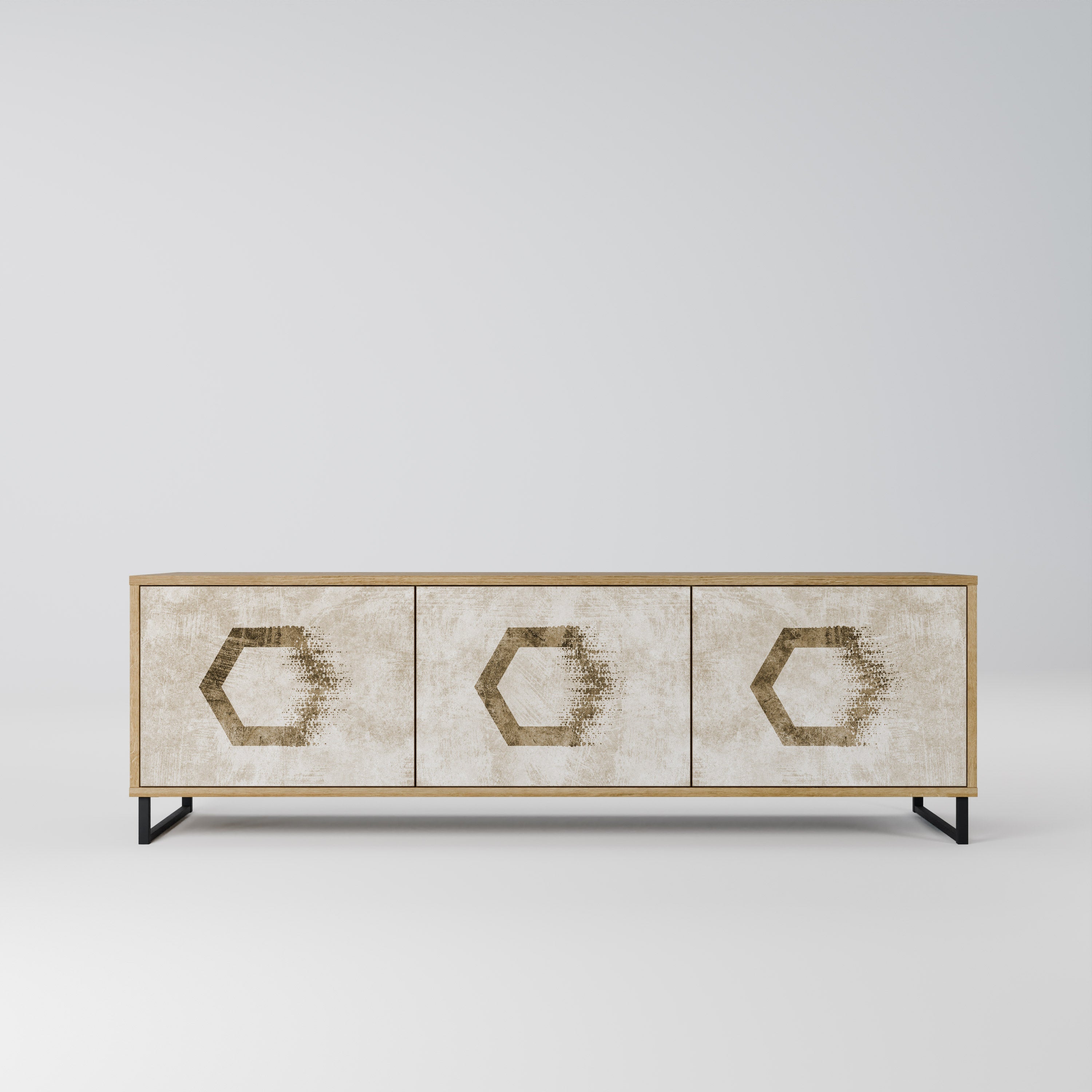 HEXAGONAL SHAPES Móvel de TV com 3 Portas em Efeito Carvalho