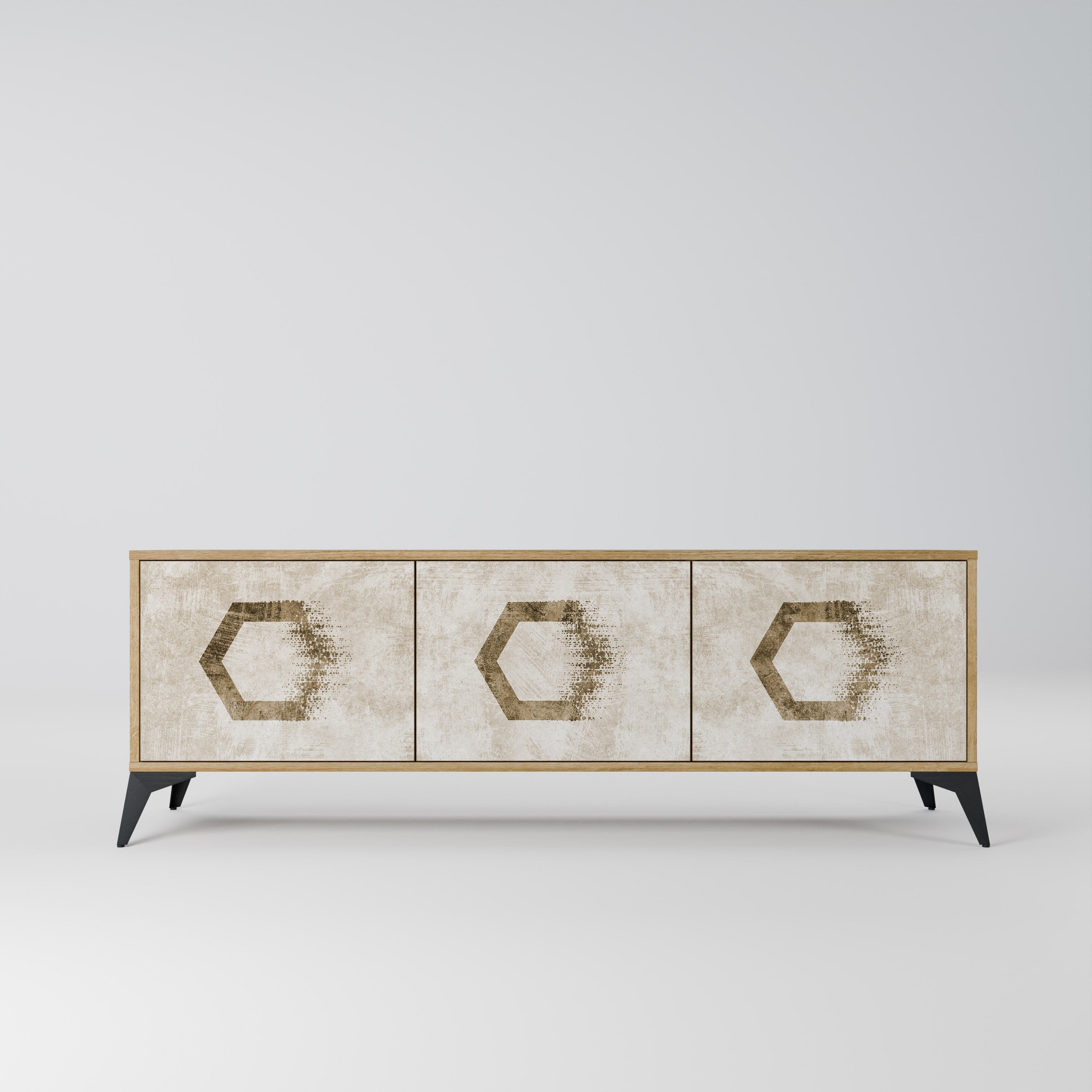 HEXAGONAL SHAPES Móvel de TV com 3 Portas em Efeito Carvalho