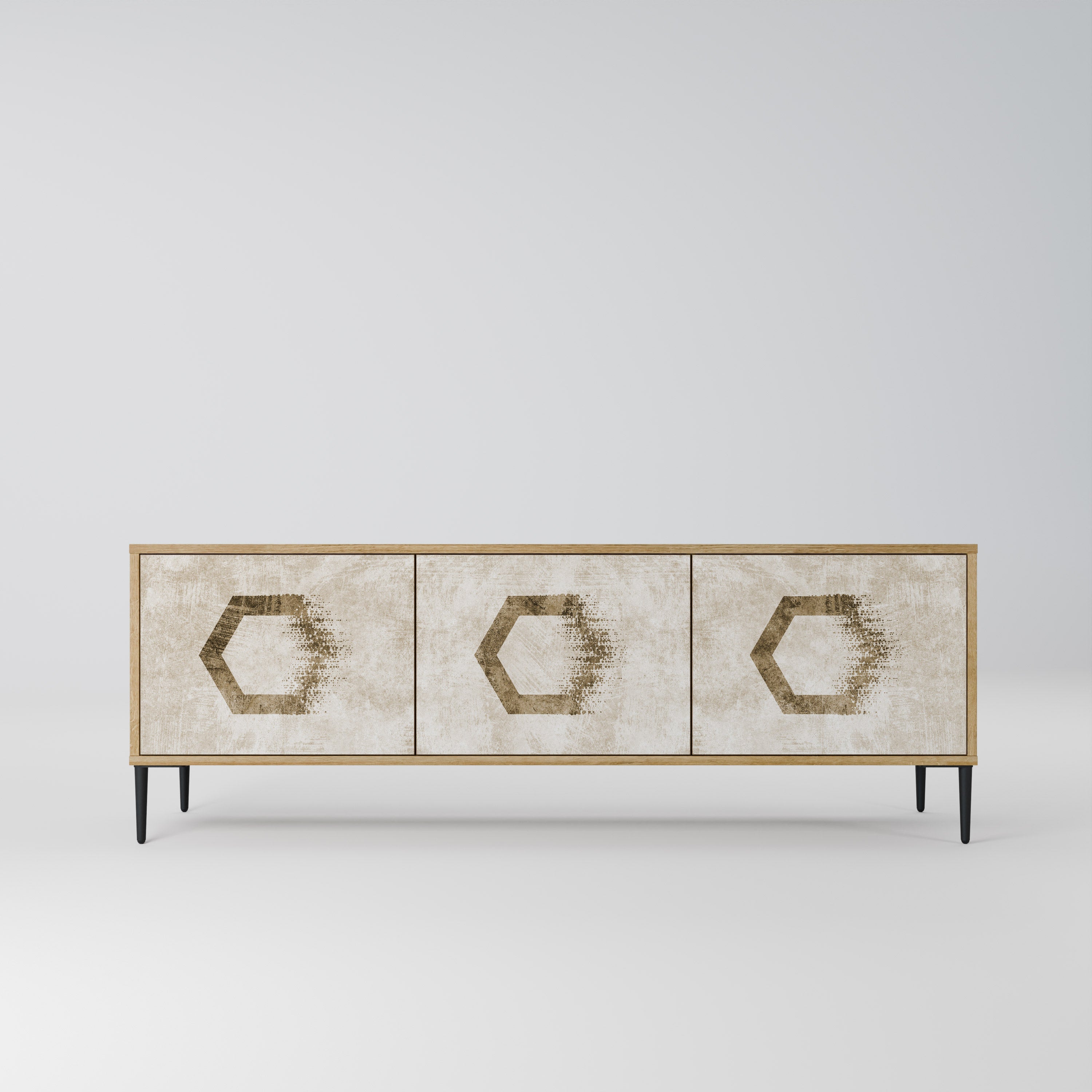 HEXAGONAL SHAPES Móvel de TV com 3 Portas em Efeito Carvalho