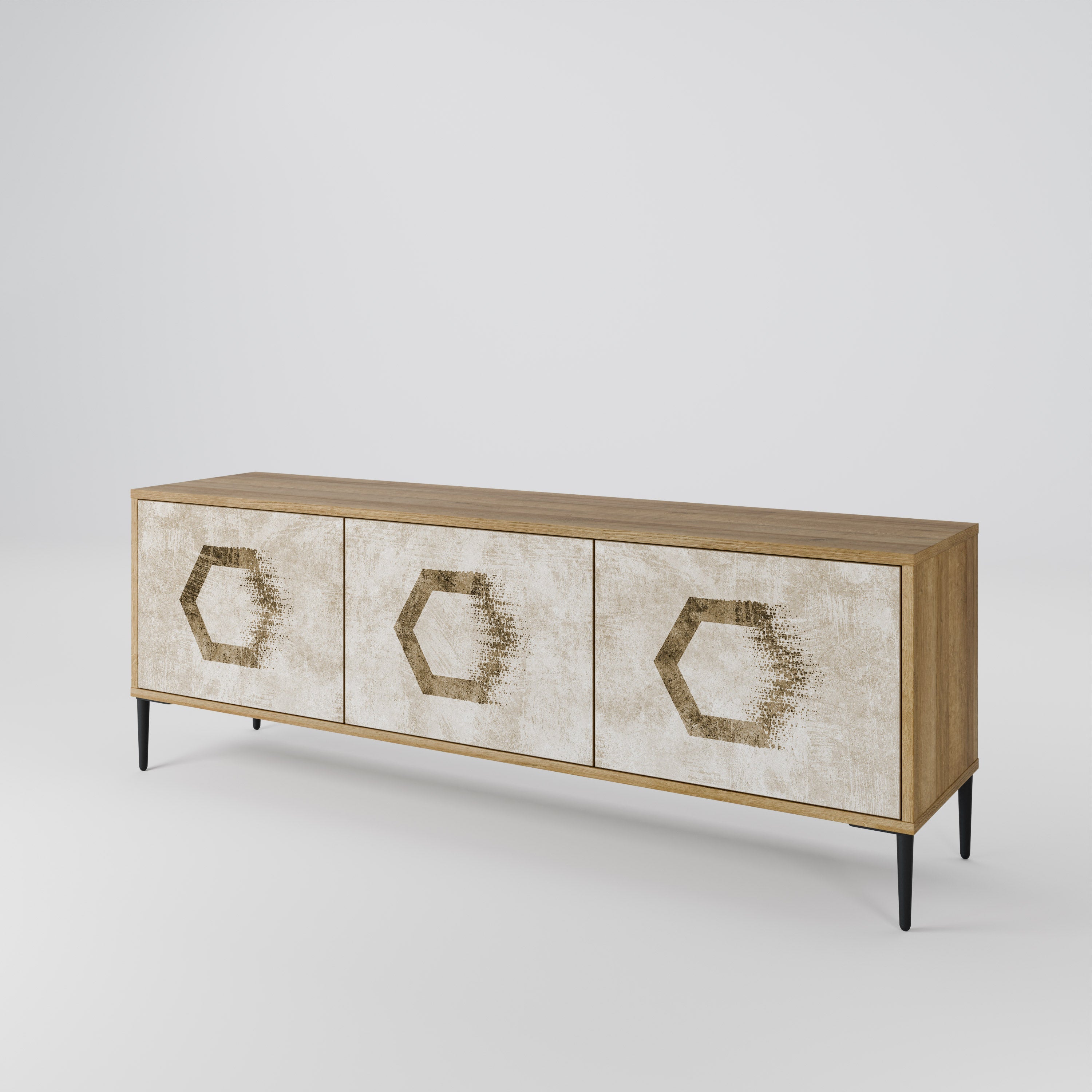 HEXAGONAL SHAPES Móvel de TV com 3 Portas em Efeito Carvalho