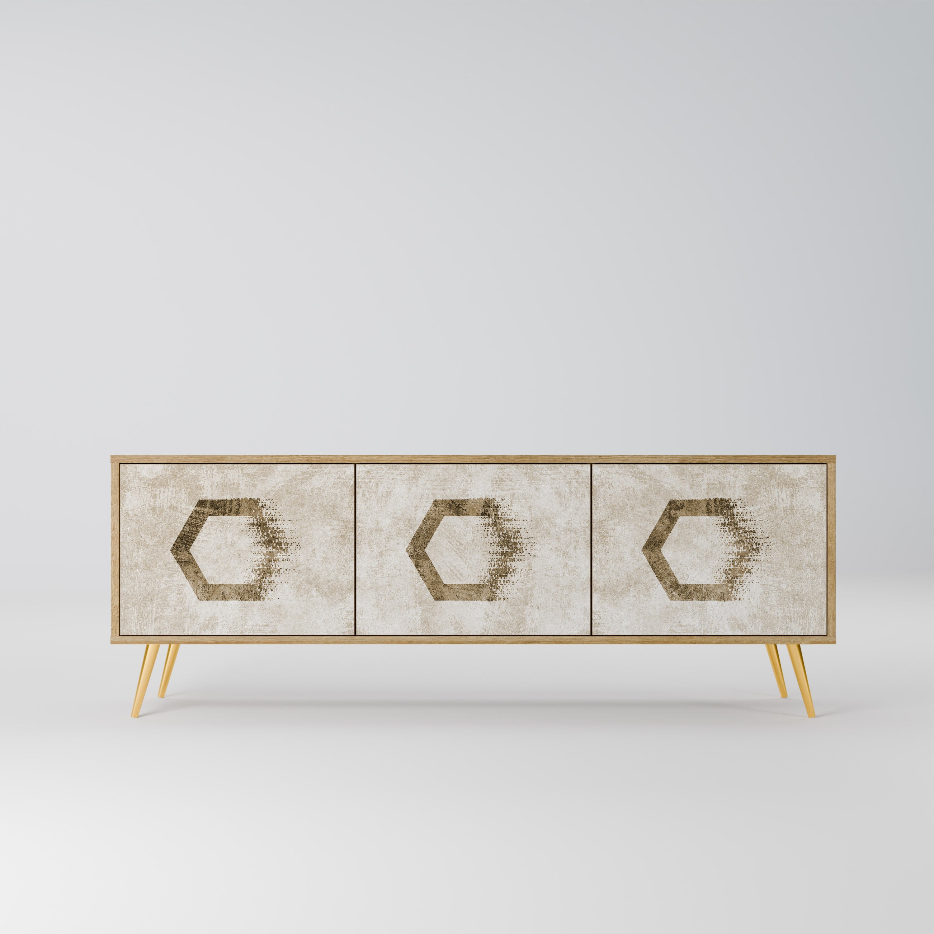 HEXAGONAL SHAPES Móvel de TV com 3 Portas em Efeito Carvalho