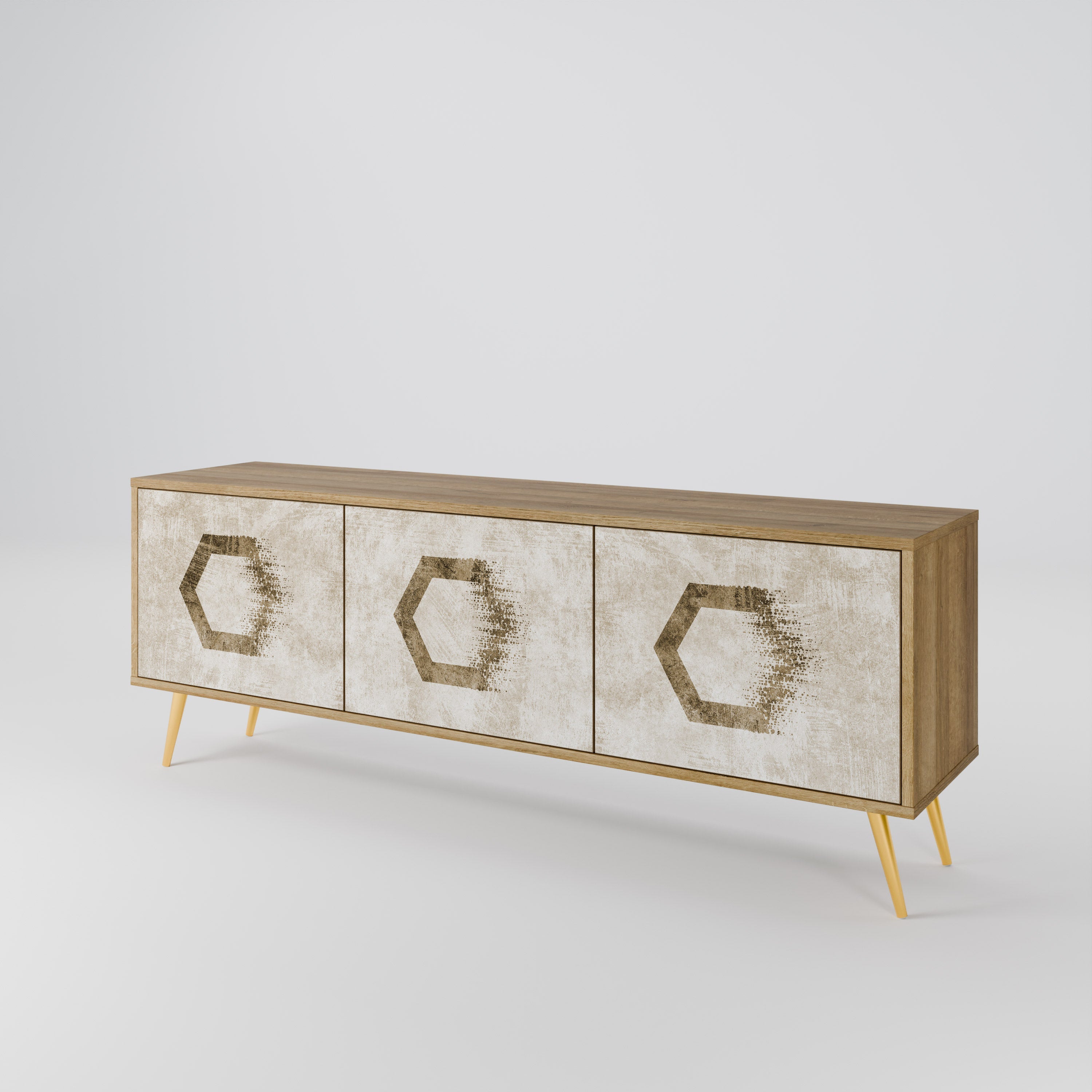 HEXAGONAL SHAPES Móvel de TV com 3 Portas em Efeito Carvalho