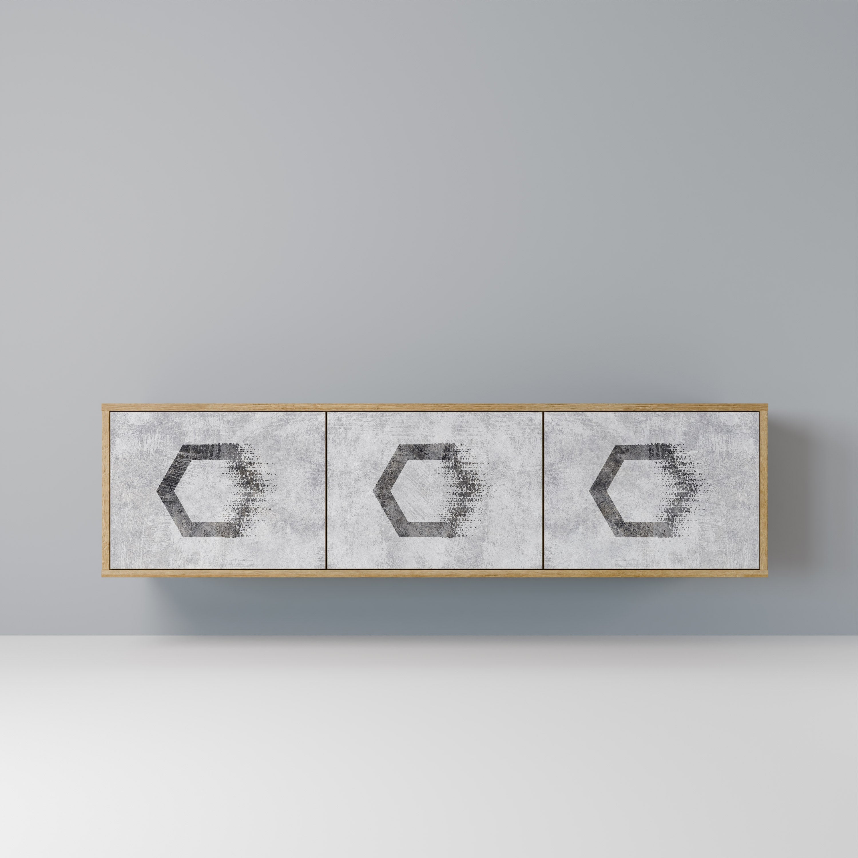 HEXAGONAL FIGURES Móvel de TV com 3 Portas em Efeito Carvalho