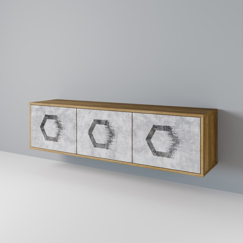 HEXAGONAL FIGURES Móvel de TV com 3 Portas em Efeito Carvalho