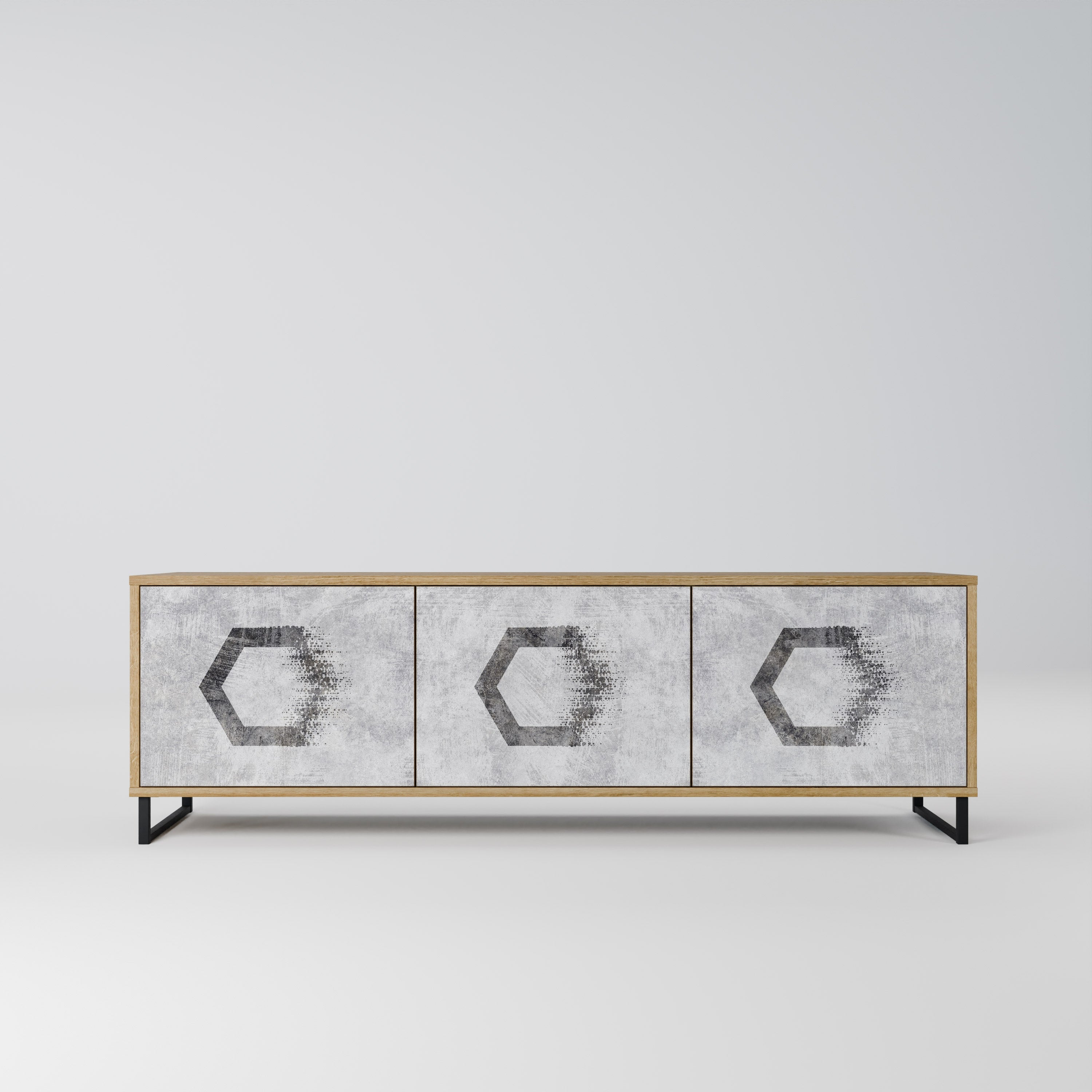 HEXAGONAL FIGURES Móvel de TV com 3 Portas em Efeito Carvalho