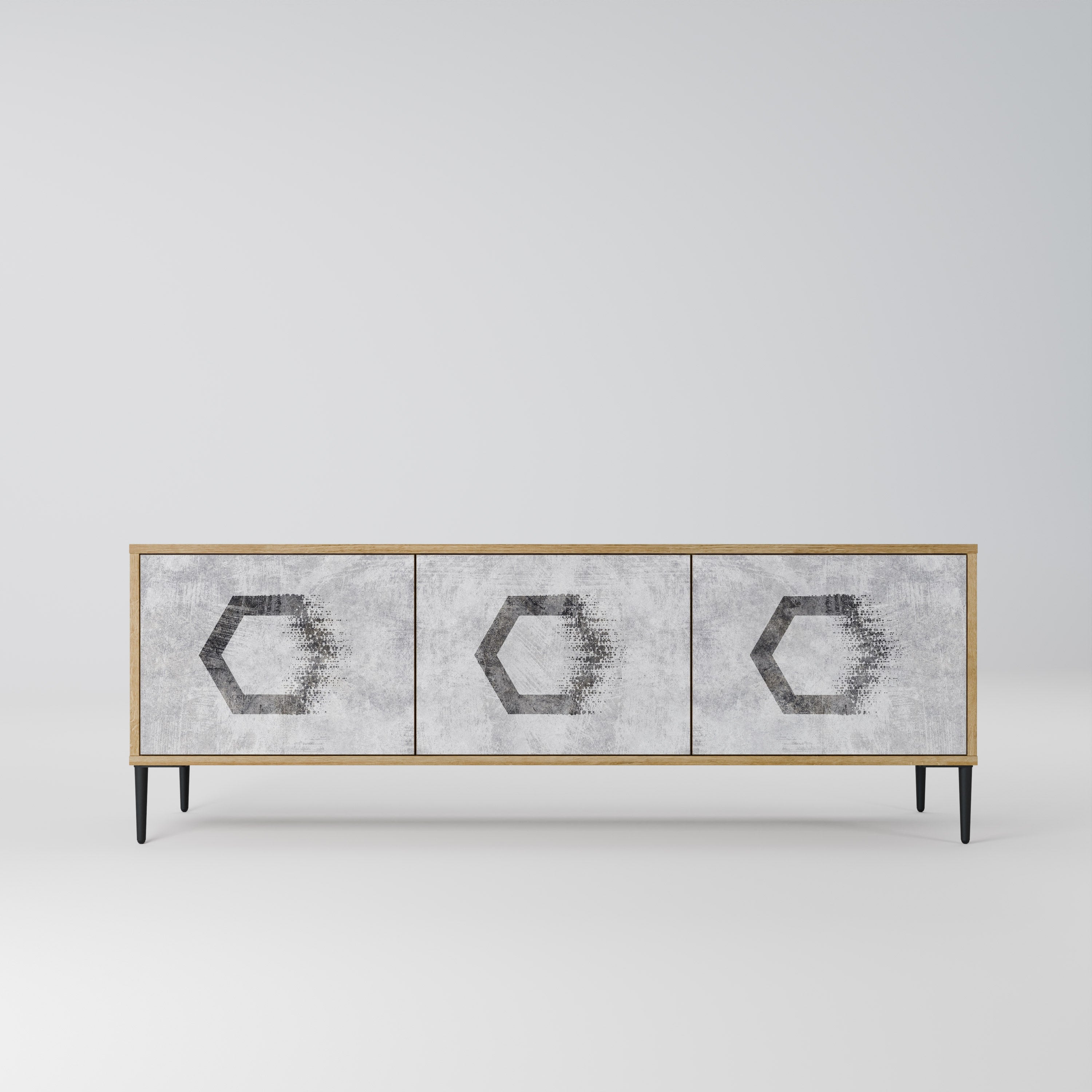 HEXAGONAL FIGURES Móvel de TV com 3 Portas em Efeito Carvalho