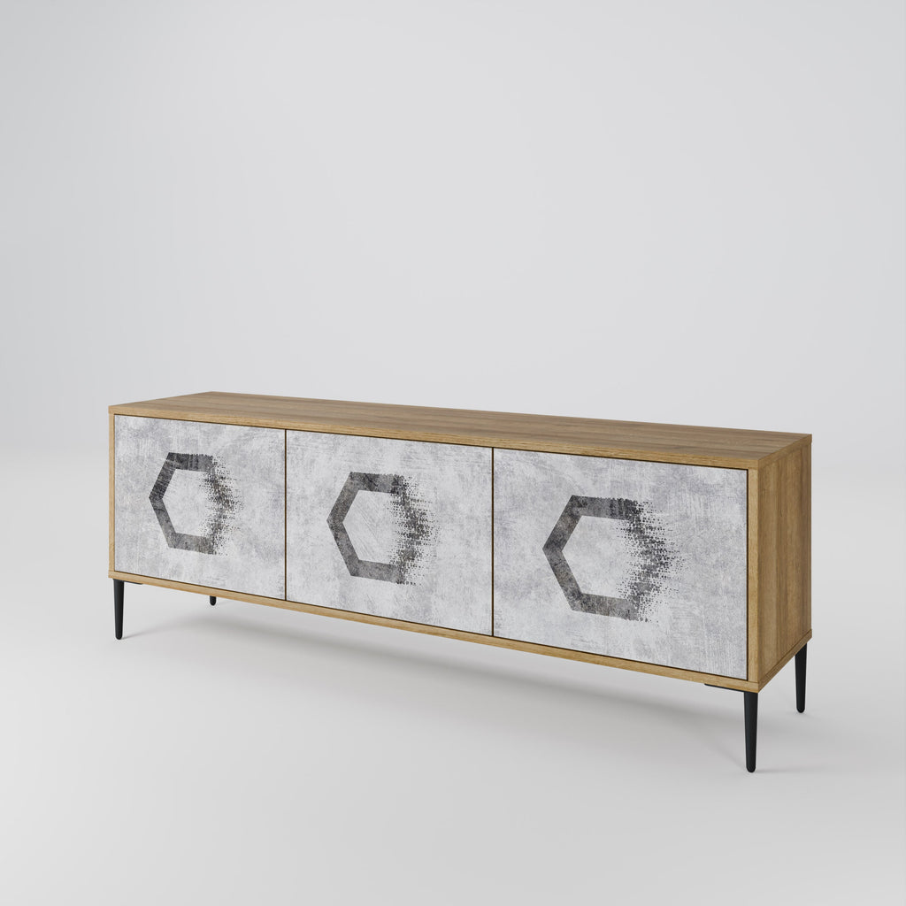 HEXAGONAL FIGURES Móvel de TV com 3 Portas em Efeito Carvalho