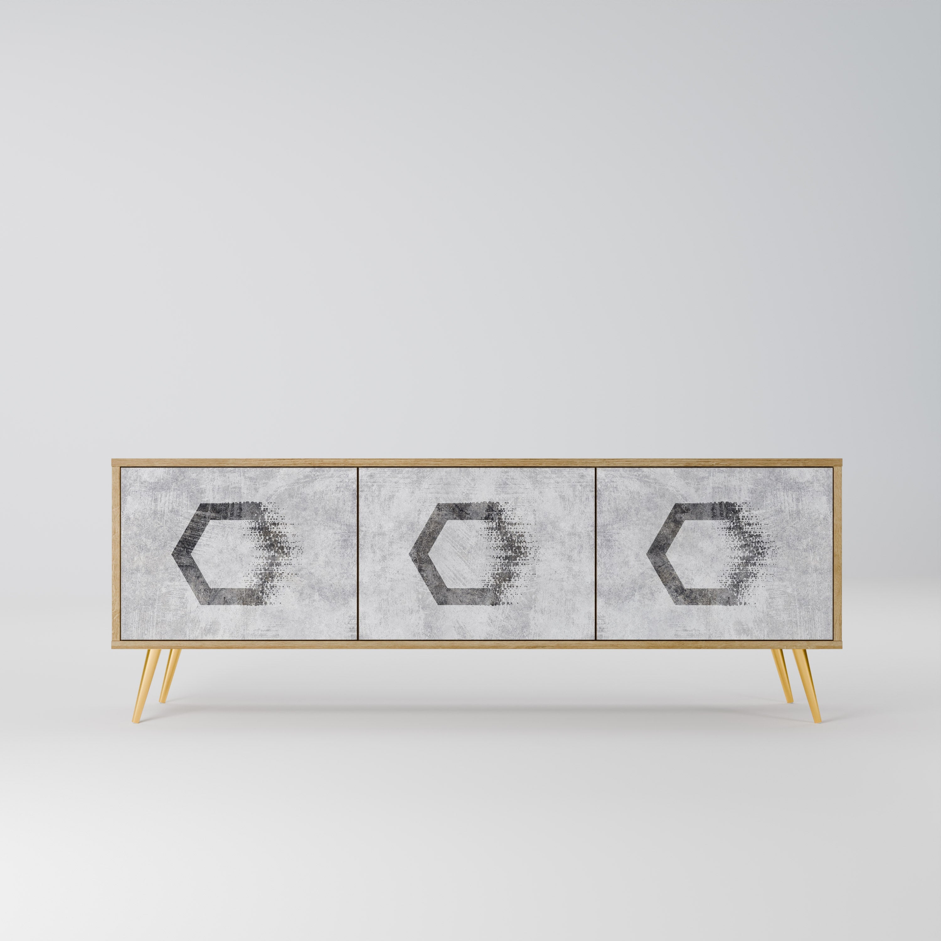 HEXAGONAL FIGURES Móvel de TV com 3 Portas em Efeito Carvalho