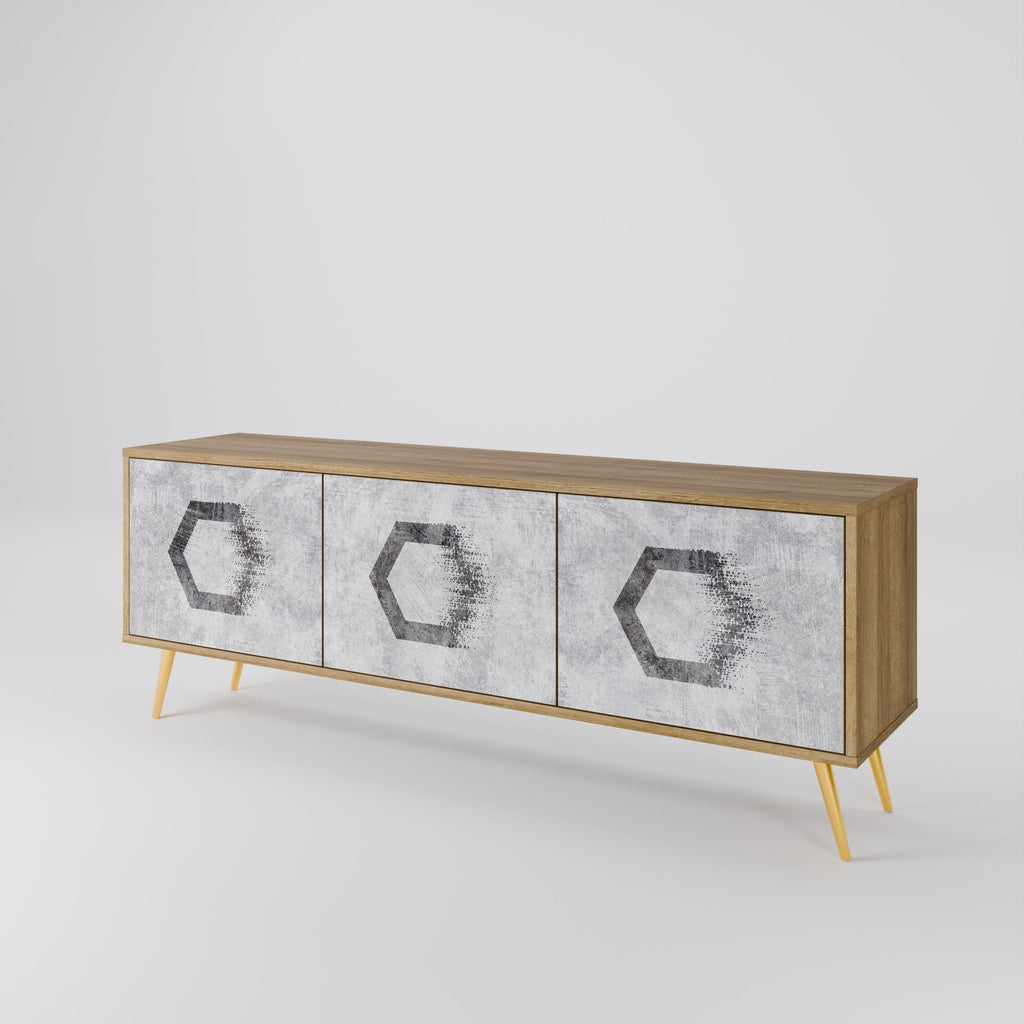 HEXAGONAL FIGURES Móvel de TV com 3 Portas em Efeito Carvalho