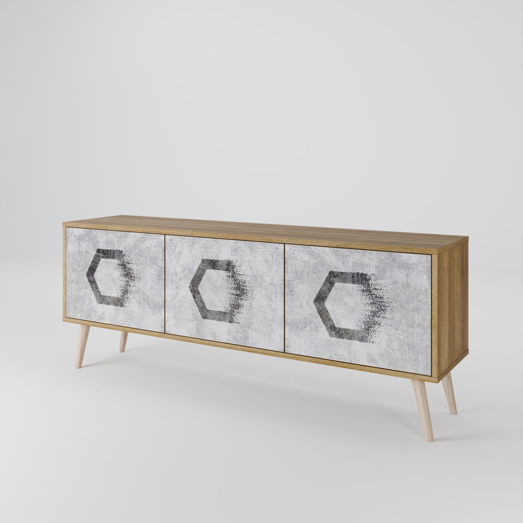 HEXAGONAL FIGURES Móvel de TV com 3 Portas em Efeito Carvalho