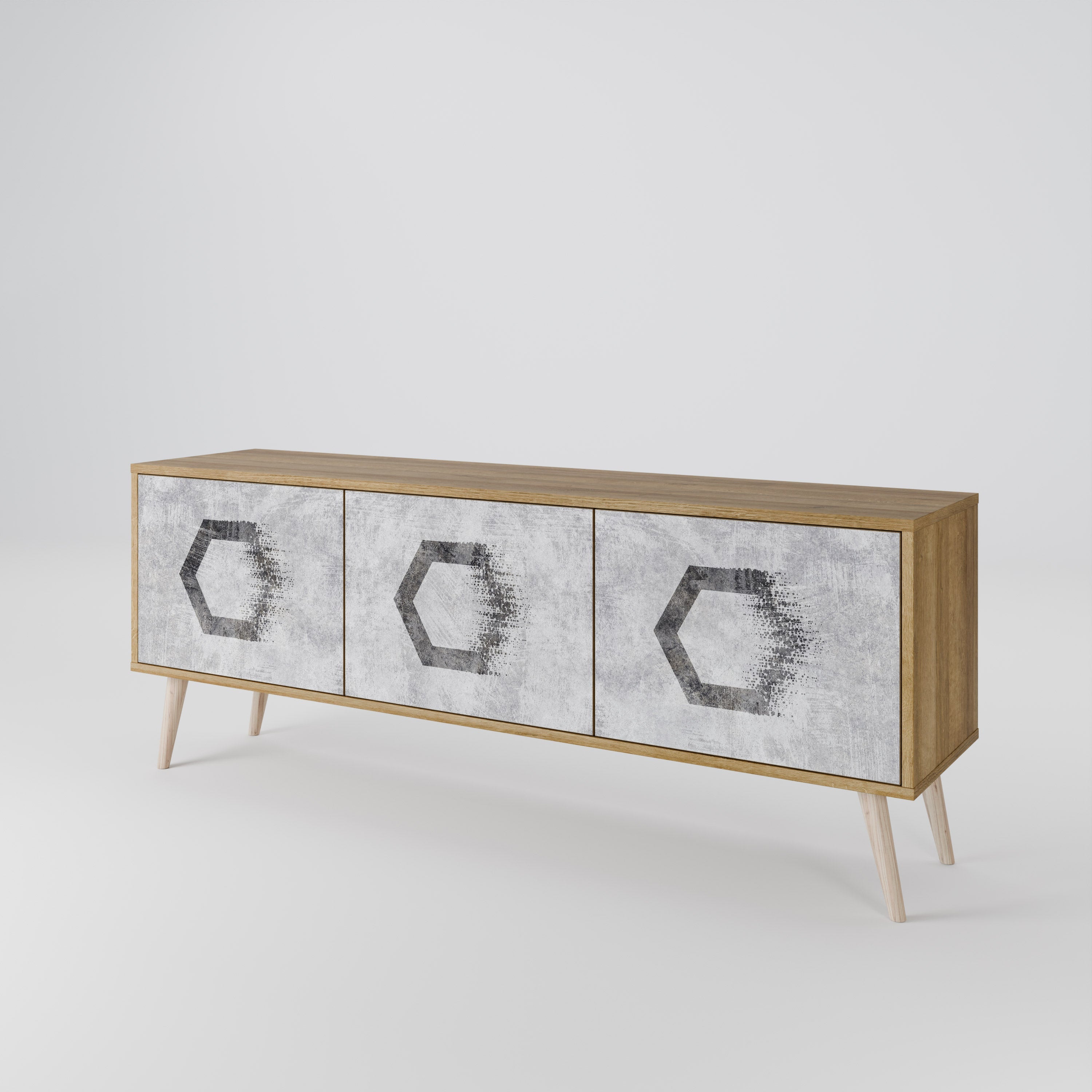 HEXAGONAL FIGURES Móvel de TV com 3 Portas em Efeito Carvalho