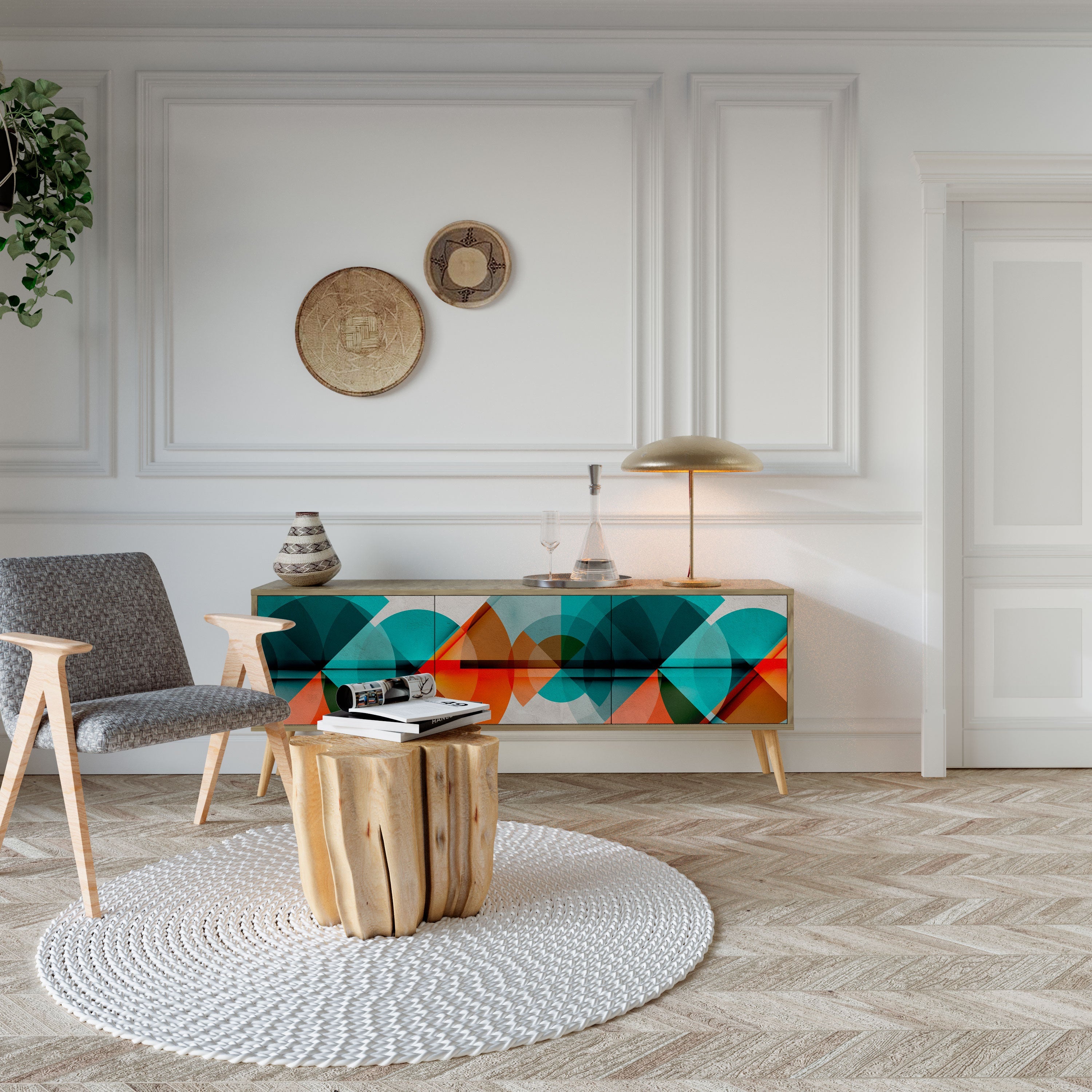 CIRCULAR RHAPSODY Móvel de TV com 3 Portas em Efeito Carvalho