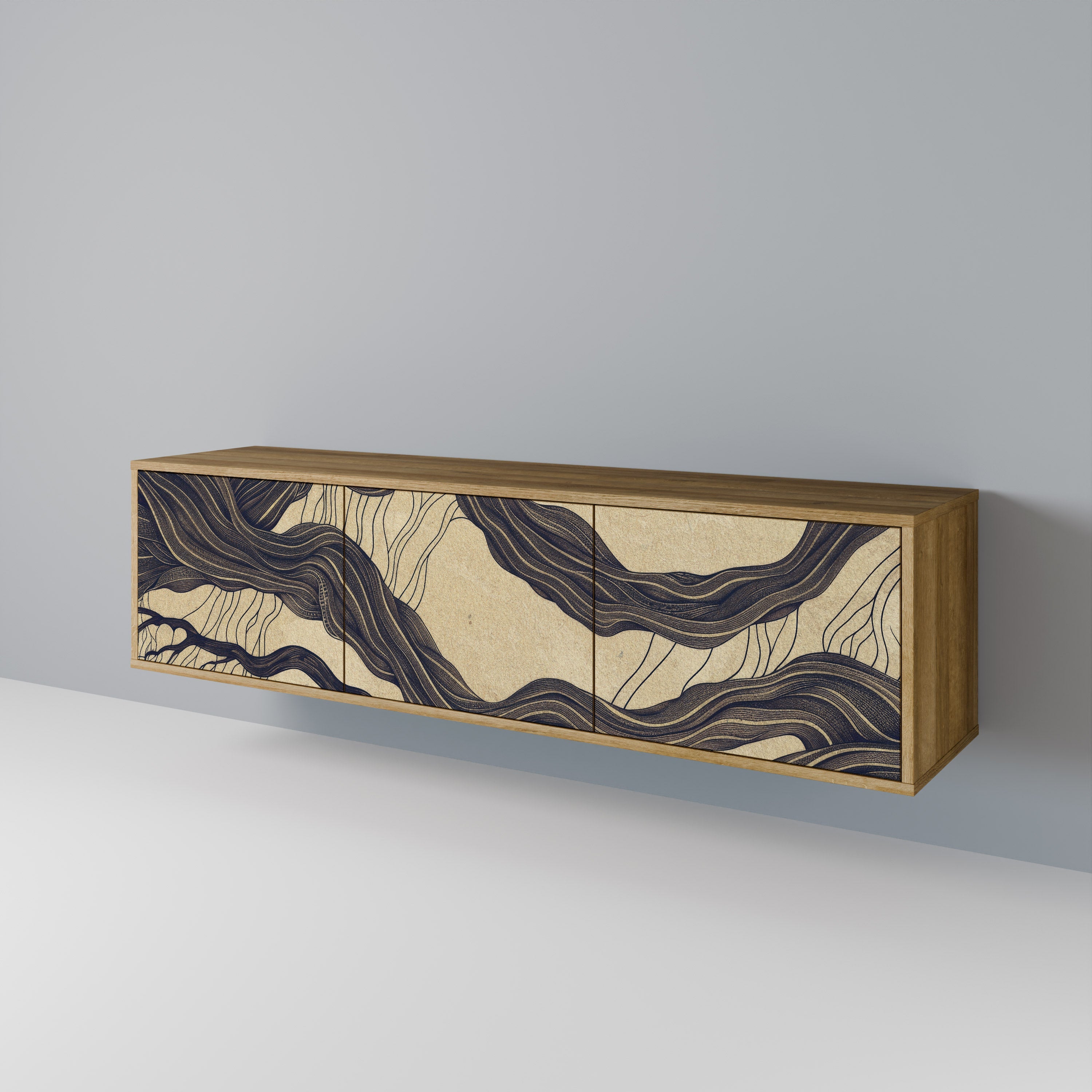 UNIFIED FRAGMENTS Móvel de TV com 3 Portas em Efeito Carvalho