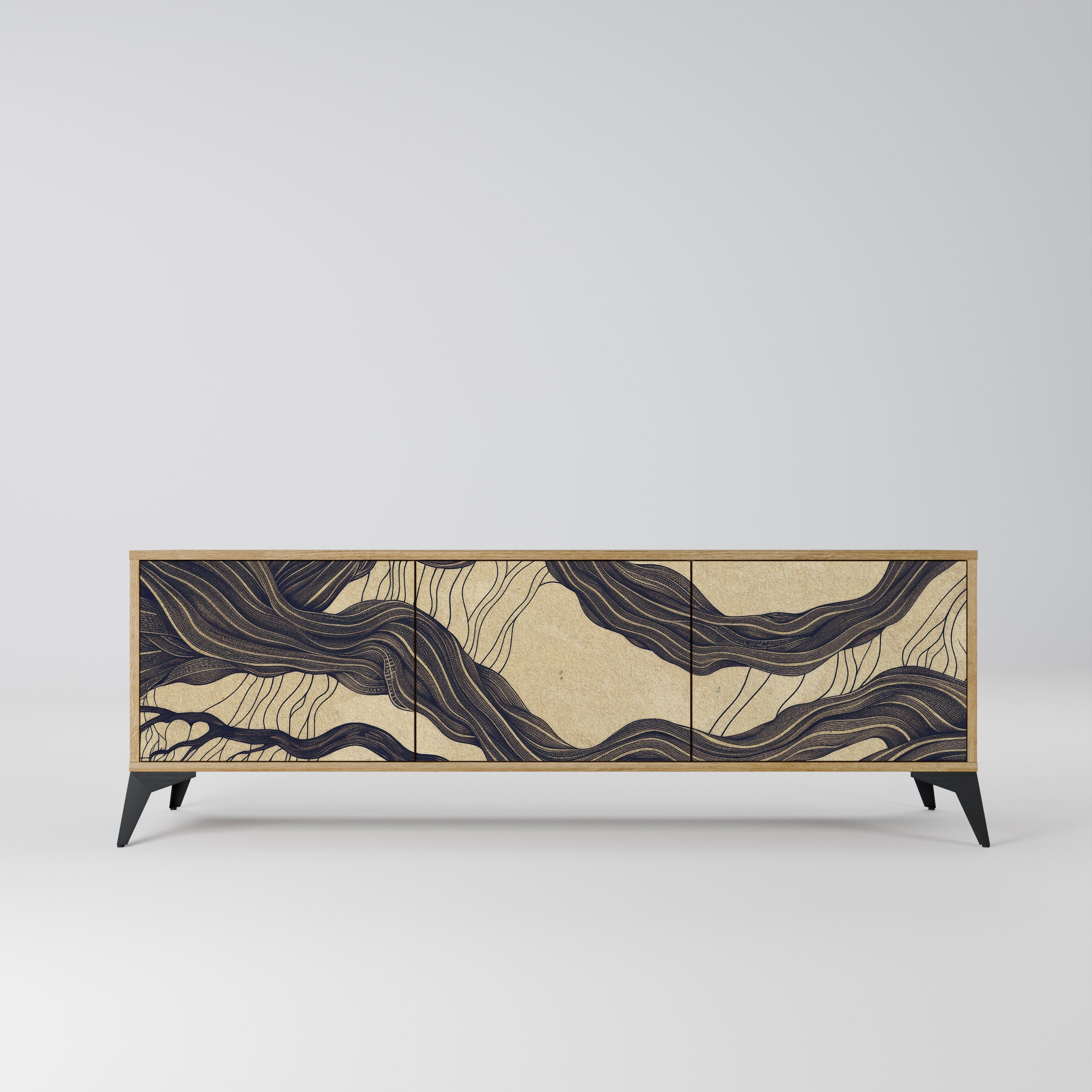 UNIFIED FRAGMENTS Móvel de TV com 3 Portas em Efeito Carvalho