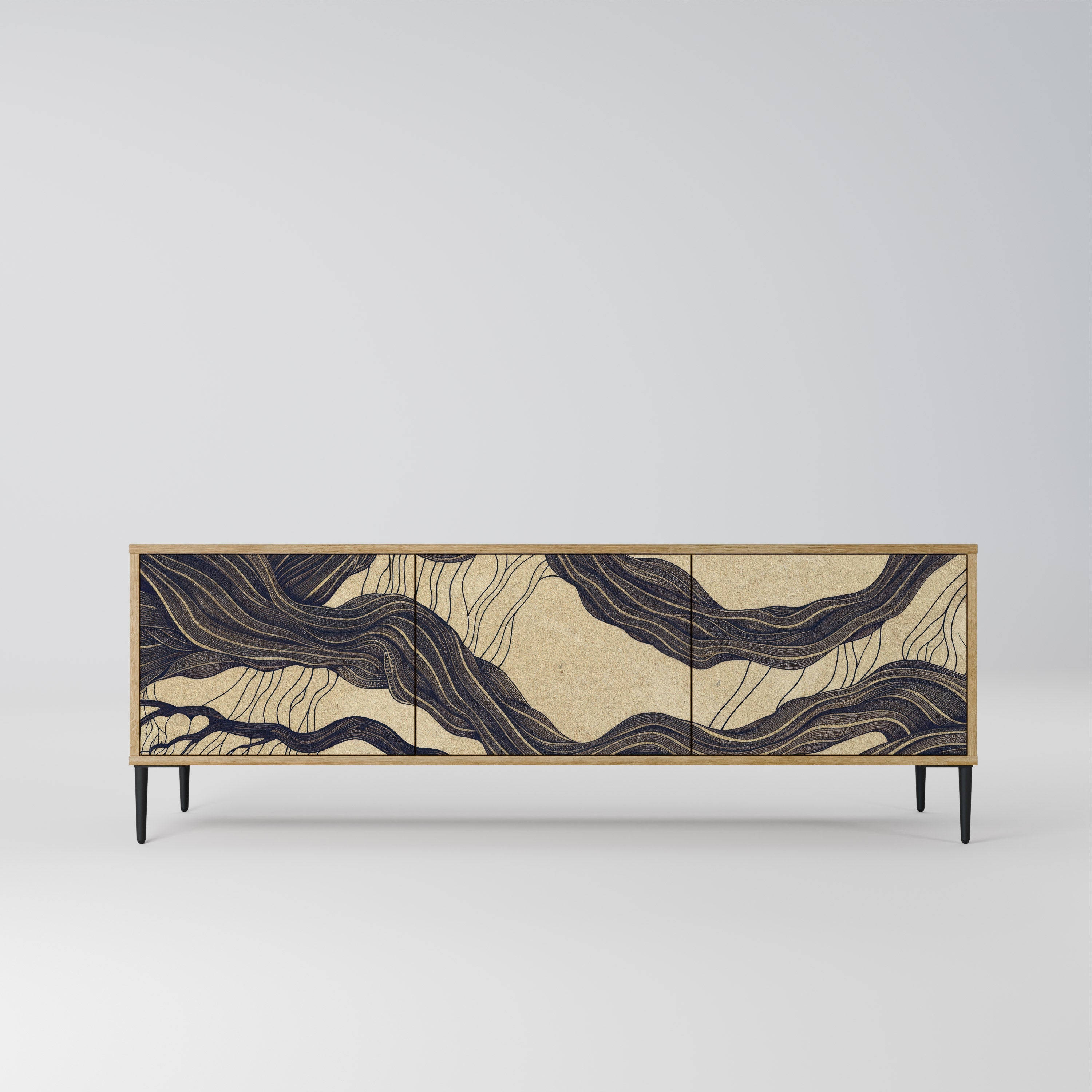 UNIFIED FRAGMENTS Móvel de TV com 3 Portas em Efeito Carvalho