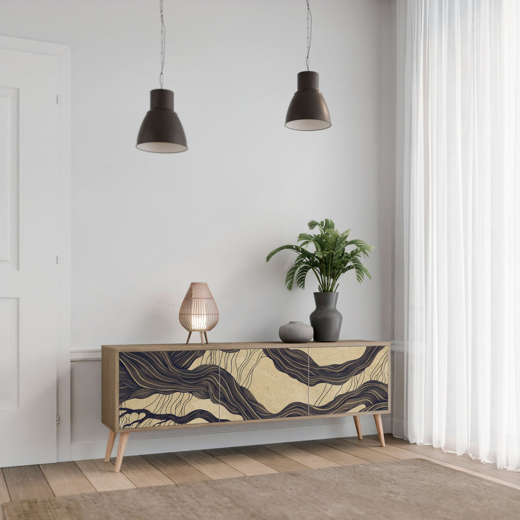 UNIFIED FRAGMENTS Móvel de TV com 3 Portas em Efeito Carvalho