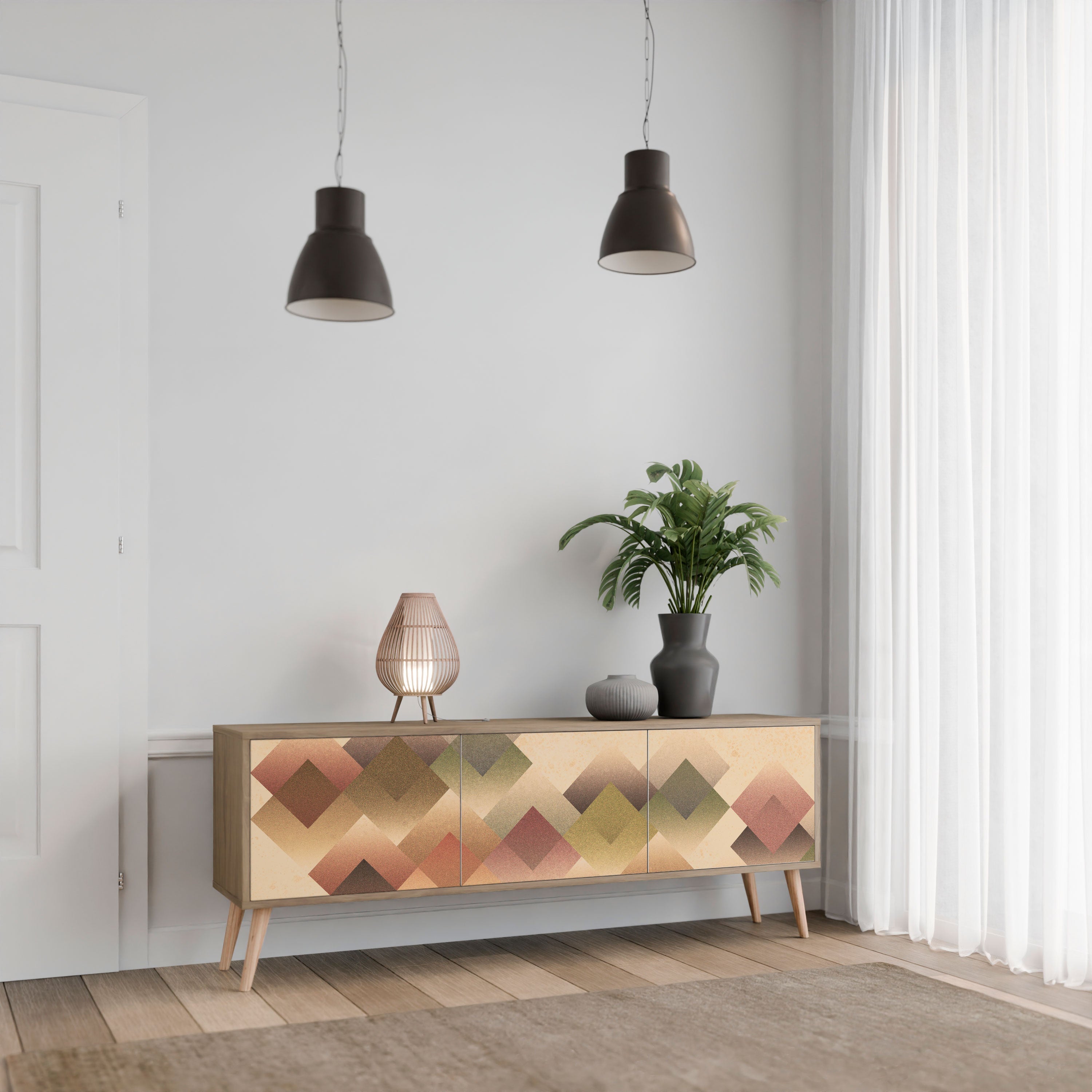 GEOMETRIC FUSION Móvel de TV com 3 Portas em Efeito Carvalho