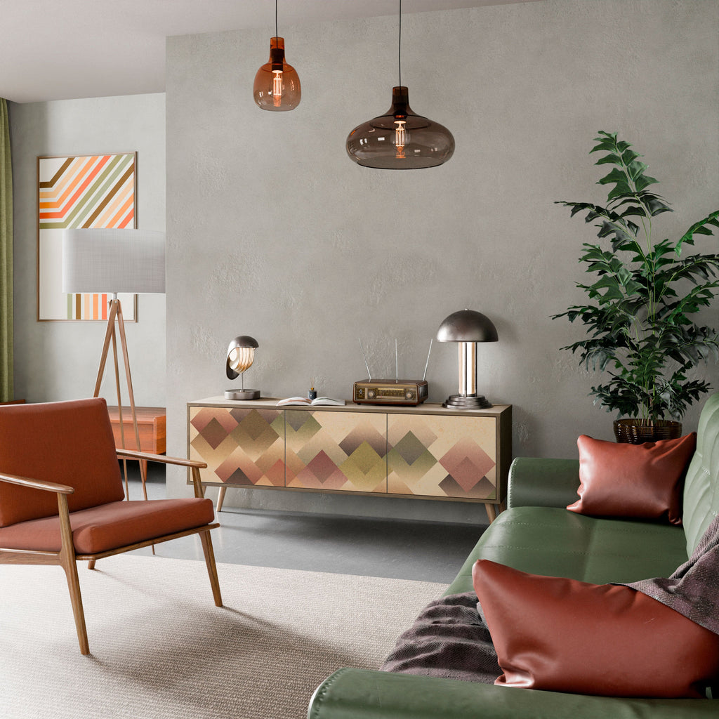 GEOMETRIC FUSION Móvel de TV com 3 Portas em Efeito Carvalho