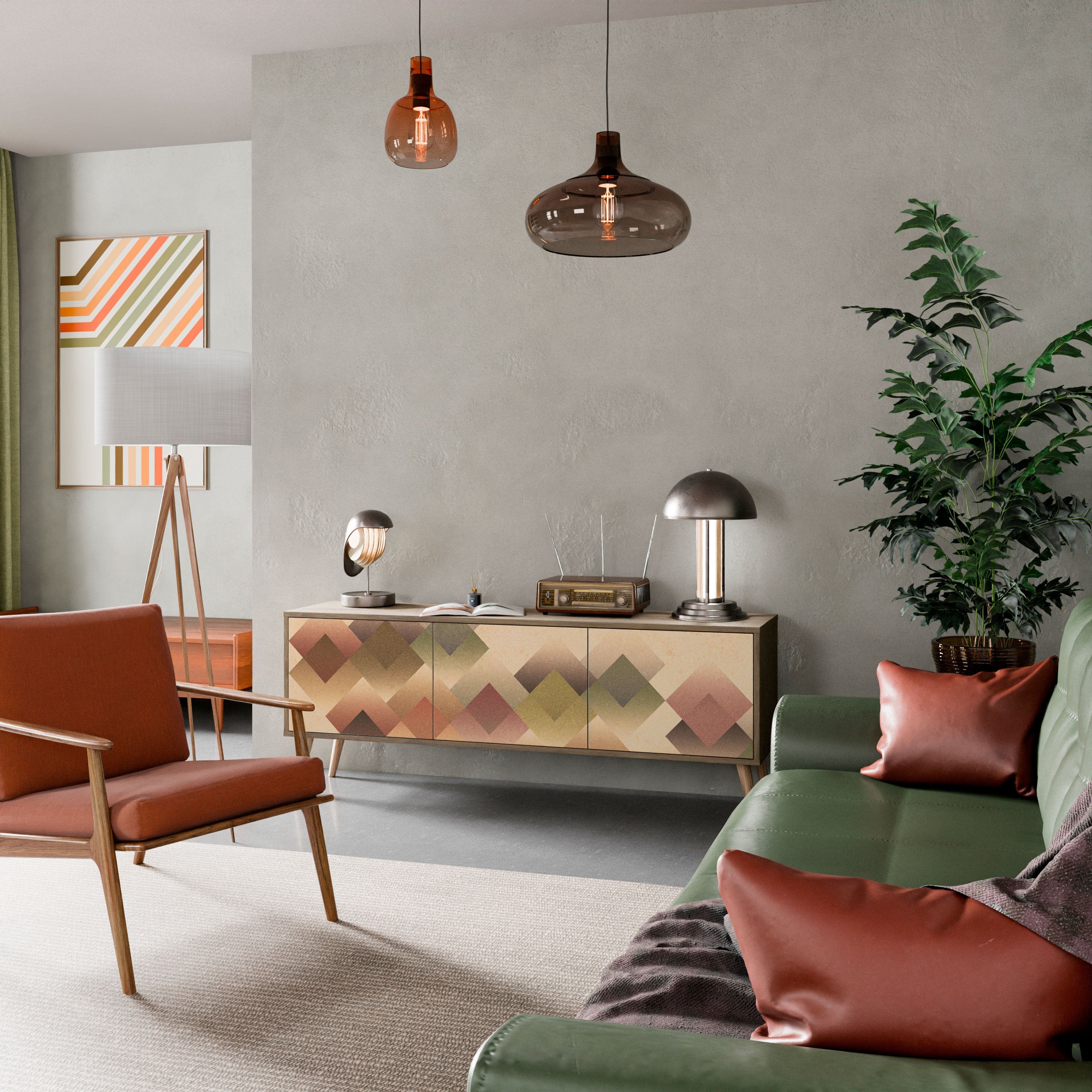 GEOMETRIC FUSION Móvel de TV com 3 Portas em Efeito Carvalho